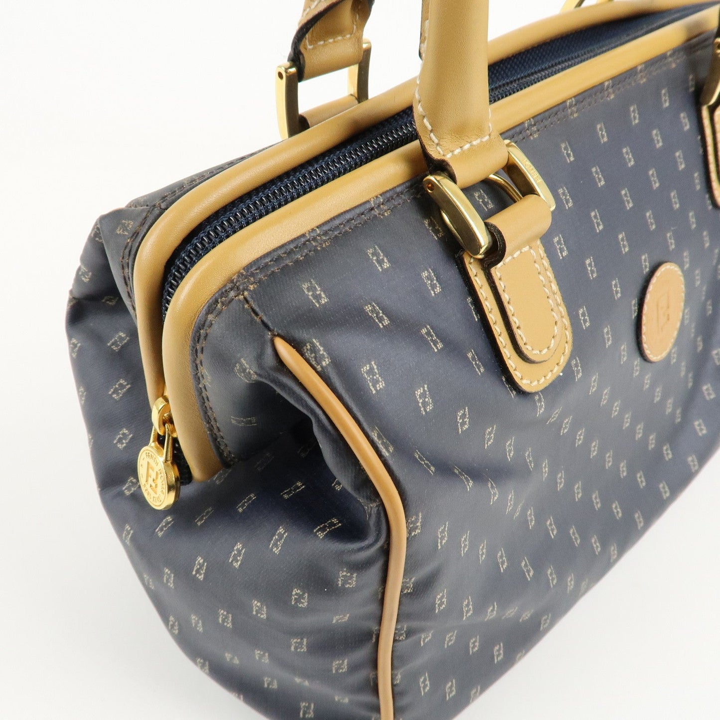 FENDI PVC Leather 2Way Bag Hand Bag Navy Brown  d