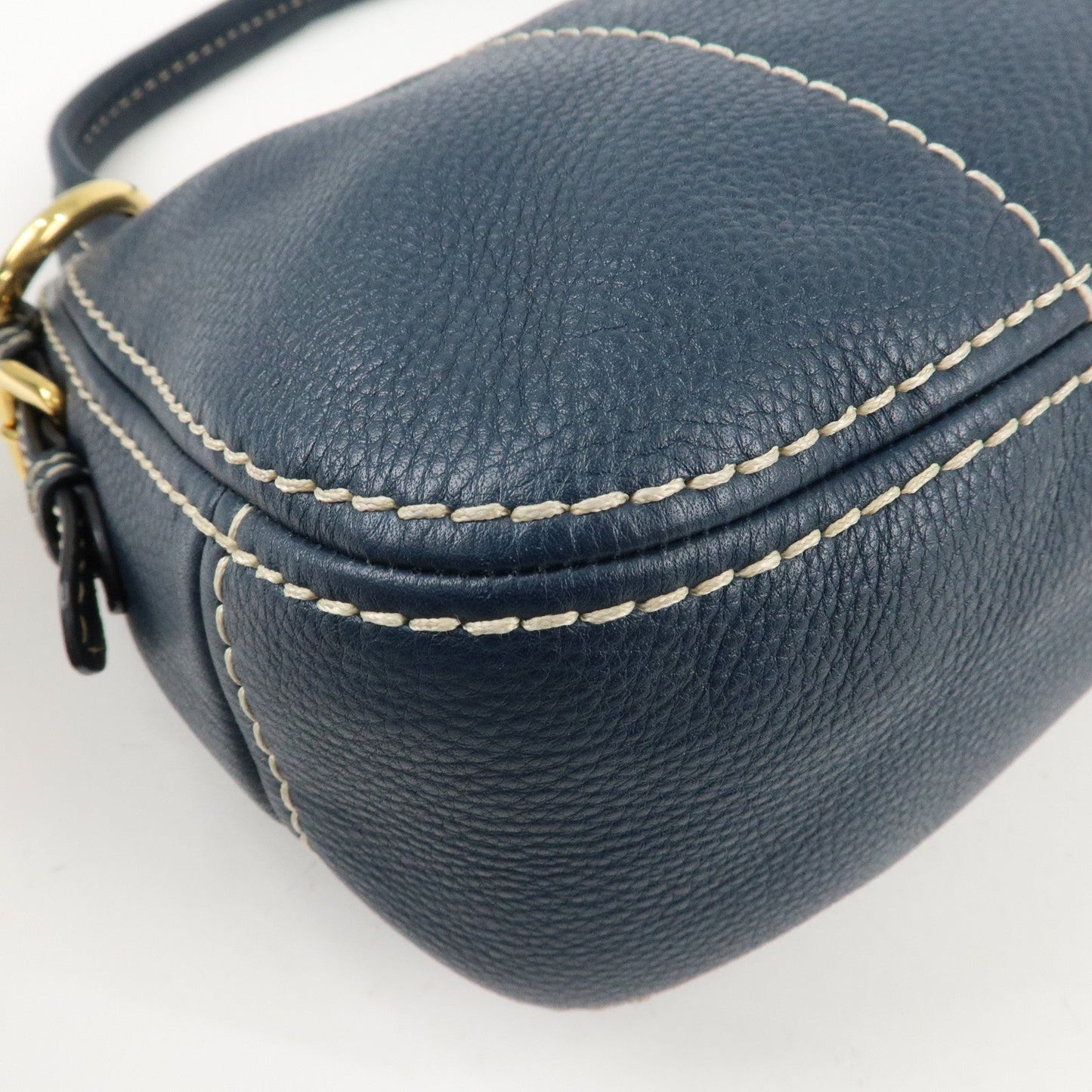 PRADA Soft Calf Leather Shoulder Bag Hand Bag Blue BR4690  d