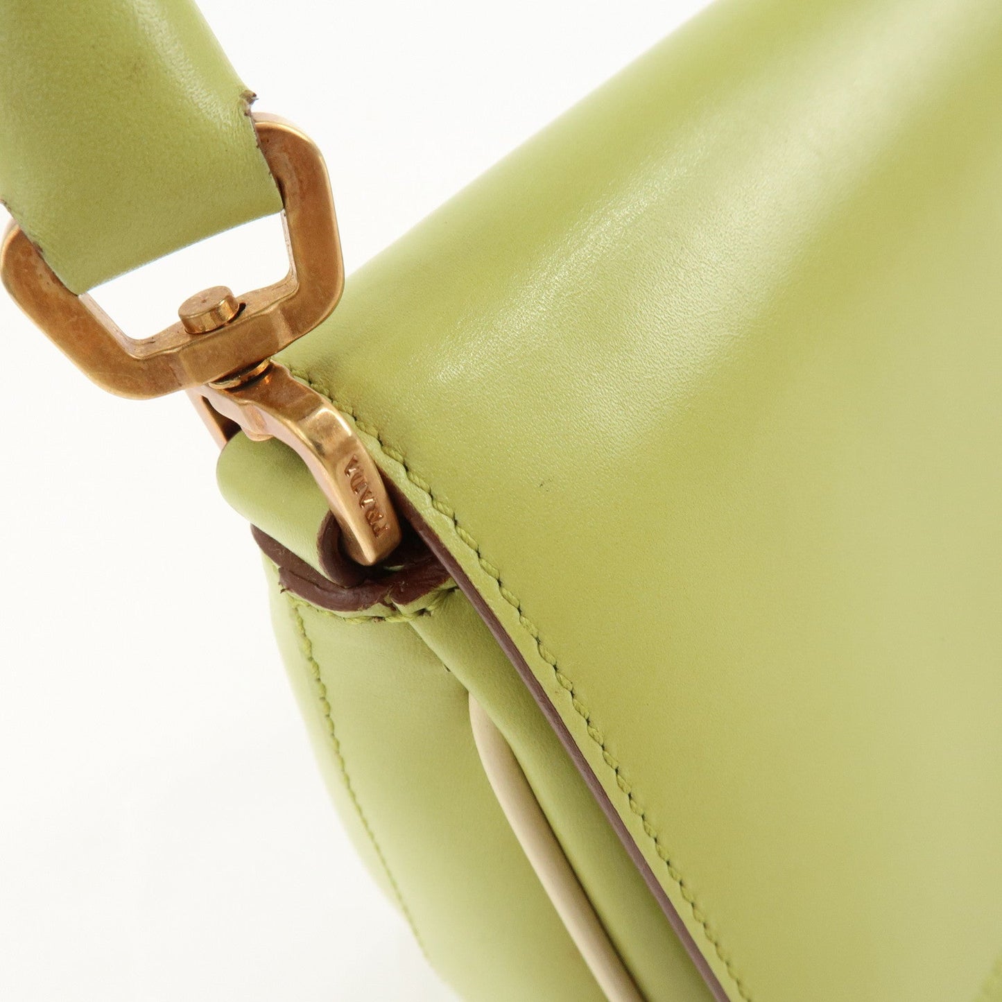 PRADA Leather Shoulder Bag Hand Bag Light Green B10689  d