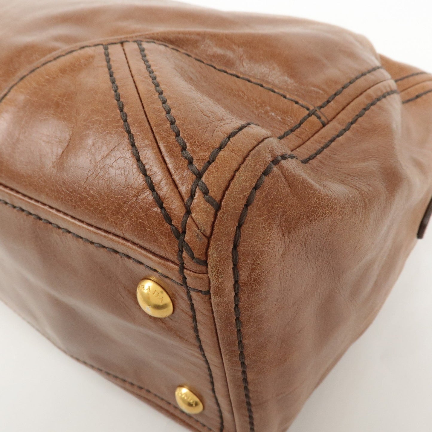 PRADA Logo Leather 2way Hand Bag Shoulder Bag Brown BL0727  d