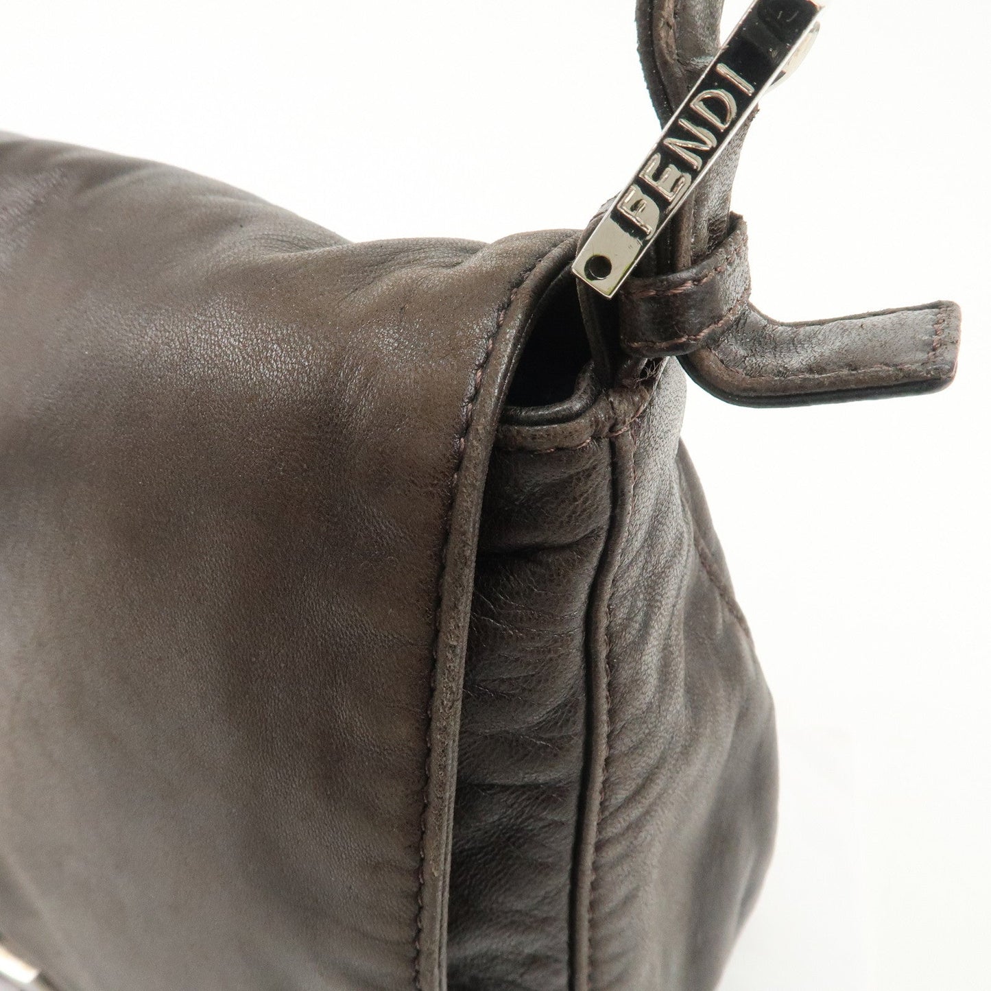 FENDI Mamma Baguette Leather Shoulder Bag Dark Brown 26325  d