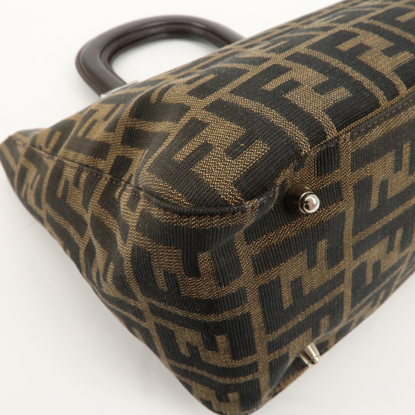 FENDI Zucca Canvas Leather Tote Bag Black Brown 26693  d