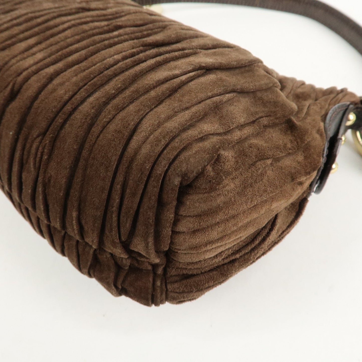 FENDI Suede Leather Gathered Shoulder Bag Dark Brown 8BR454  d