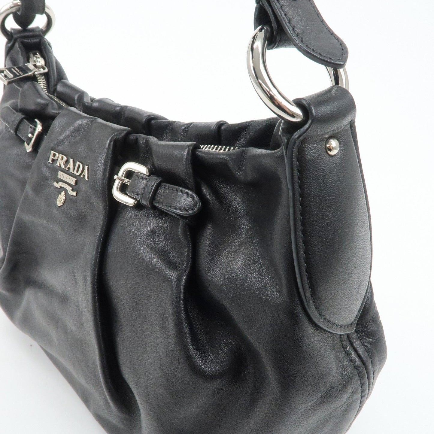 PRADA Soft Calf Leather Shoulder Bag Black BR3795  d