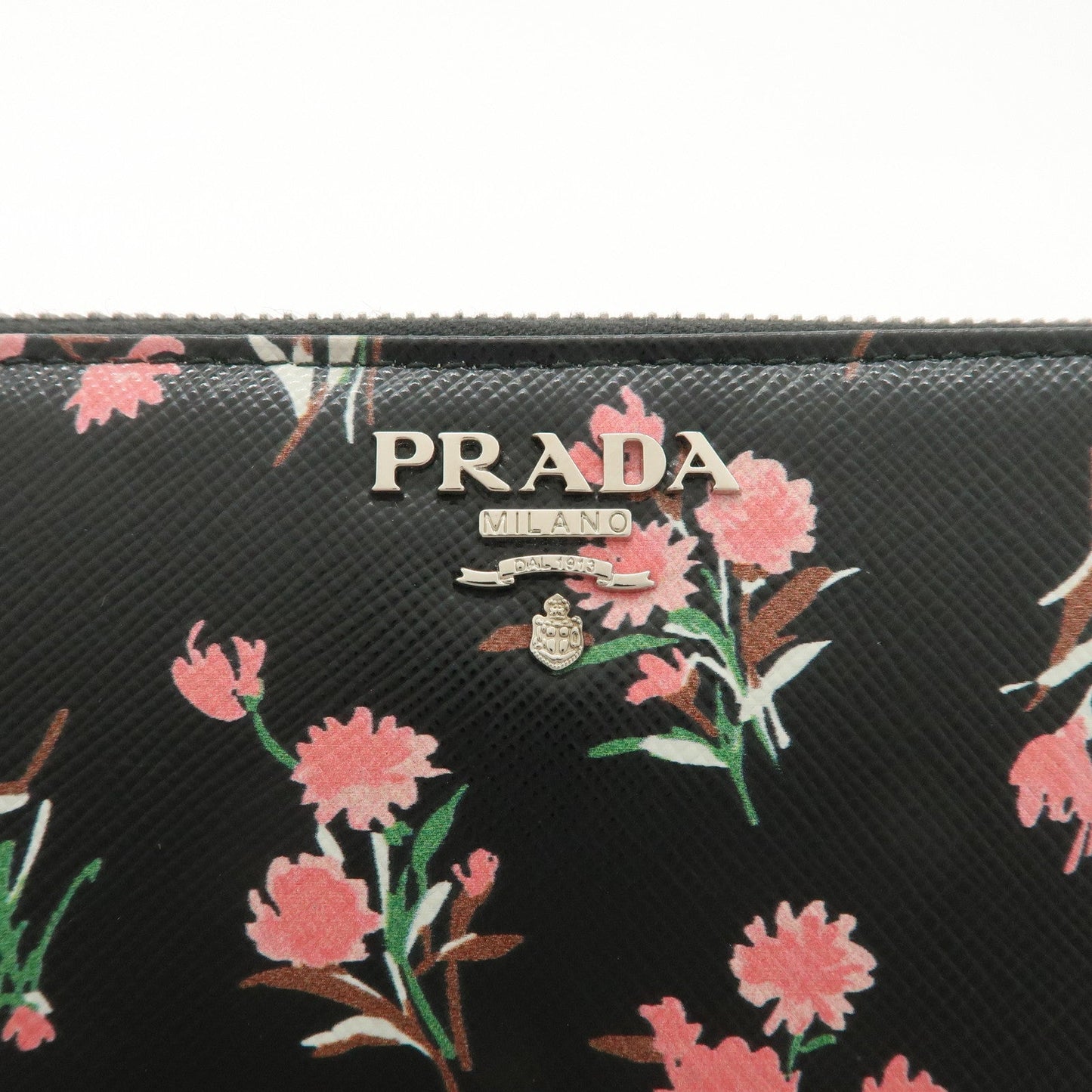 PRADA Logo Leather Round Zipper Long Wallet Flower 1ML506  d
