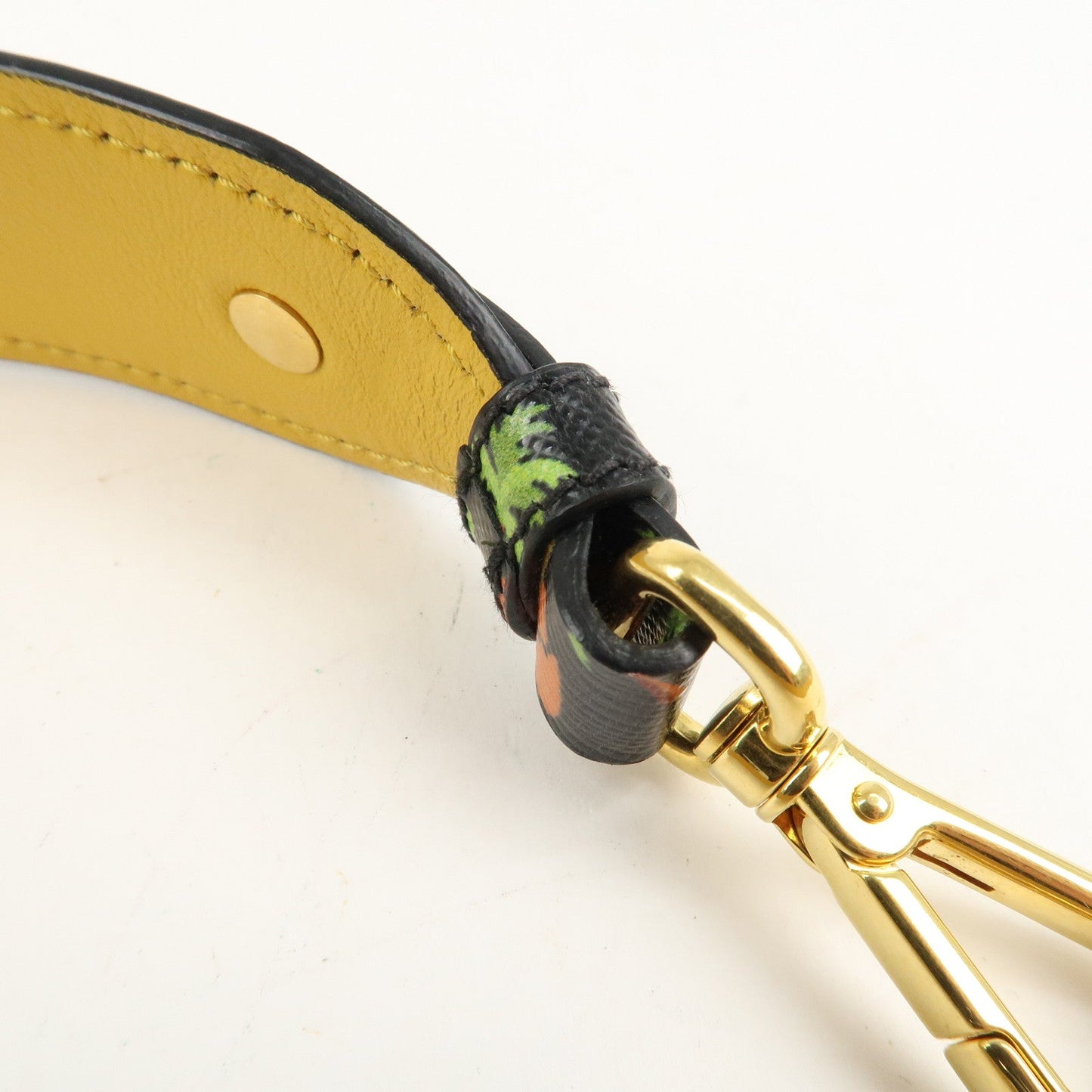 PRADA Leather Palmtree Pattern Shoulder Strap Black  d