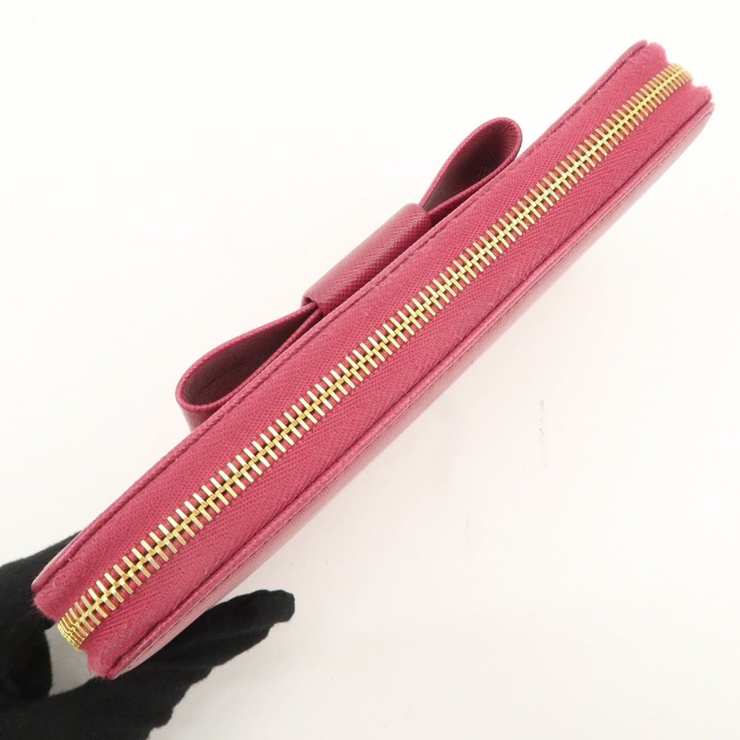 PRADA Logo Saffiano Leather Round Zipper Long Wallet Pink 1M0506  d