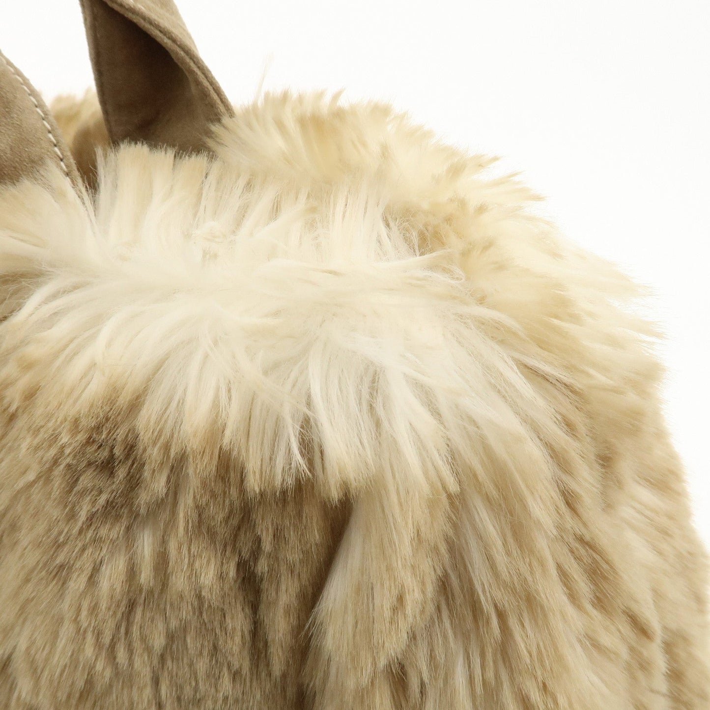 PRADA Eco Lapin Fur Suede Canapa Large Tote Bag Beige BN1918  d