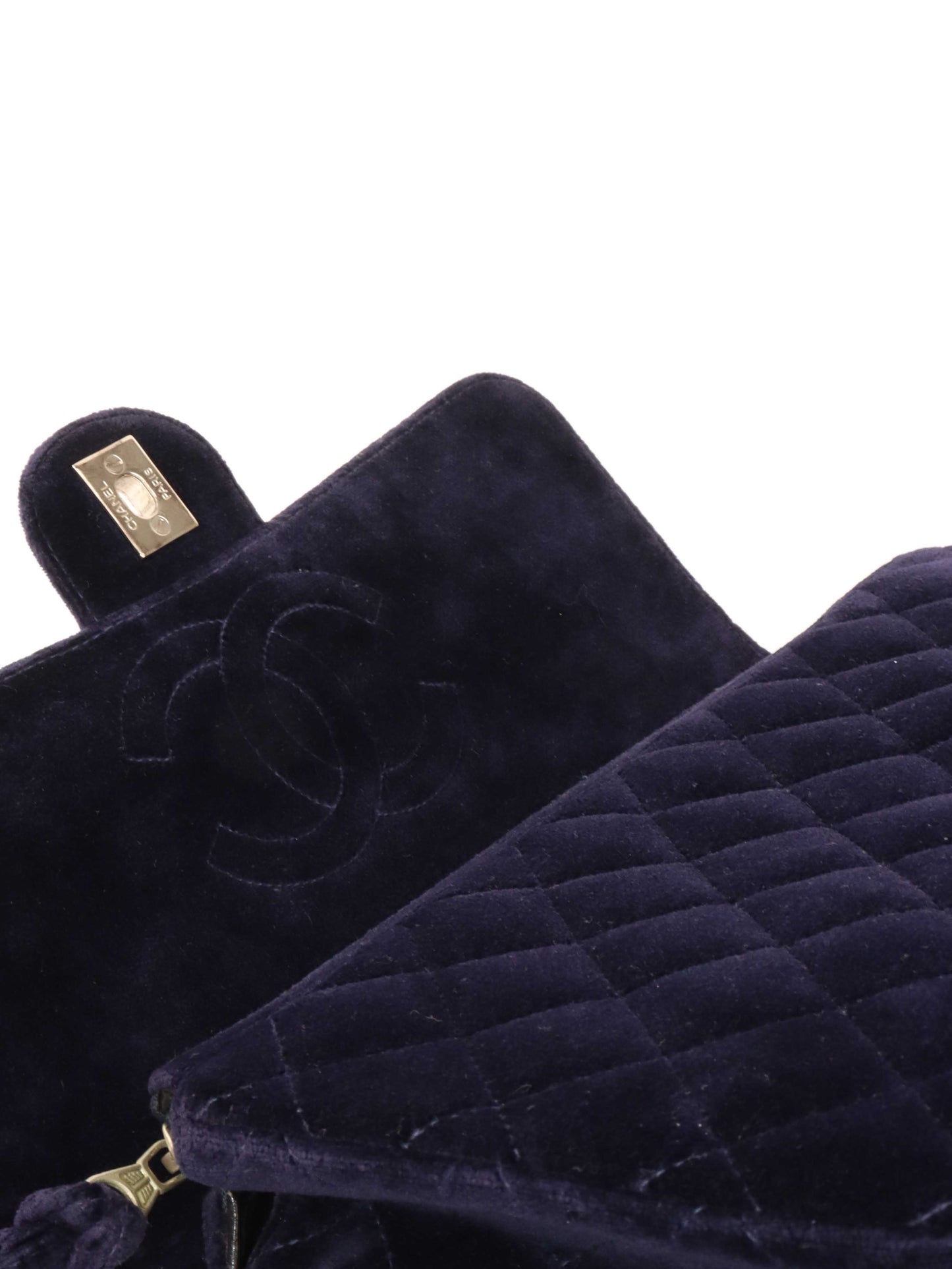 Chanel   Navy Velvet Classic Flap Backpack.