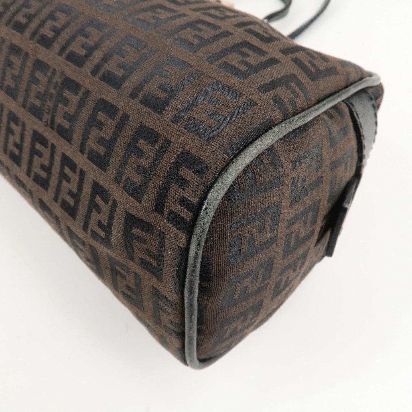 FENDI Zucchino Canvas Leather Hand Bag Brown Black 8BL006  d