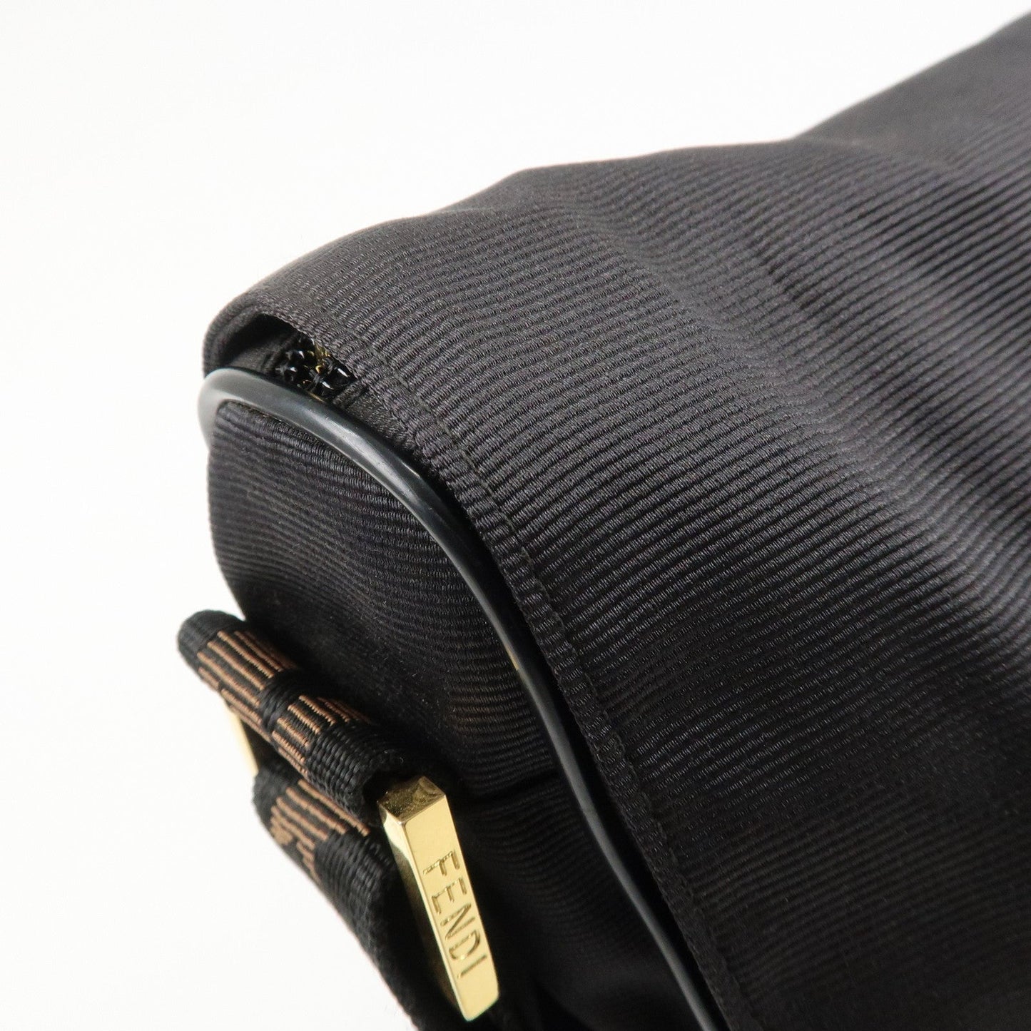 FENDI Nylon Canvas Leather Shoulder Bag Hand Bag Black Brown  d