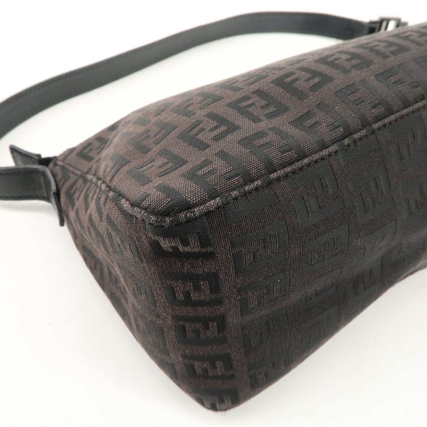 FENDI Zucchino Canvas Leather Shoulder Bag Dark Brown 8BR444  d
