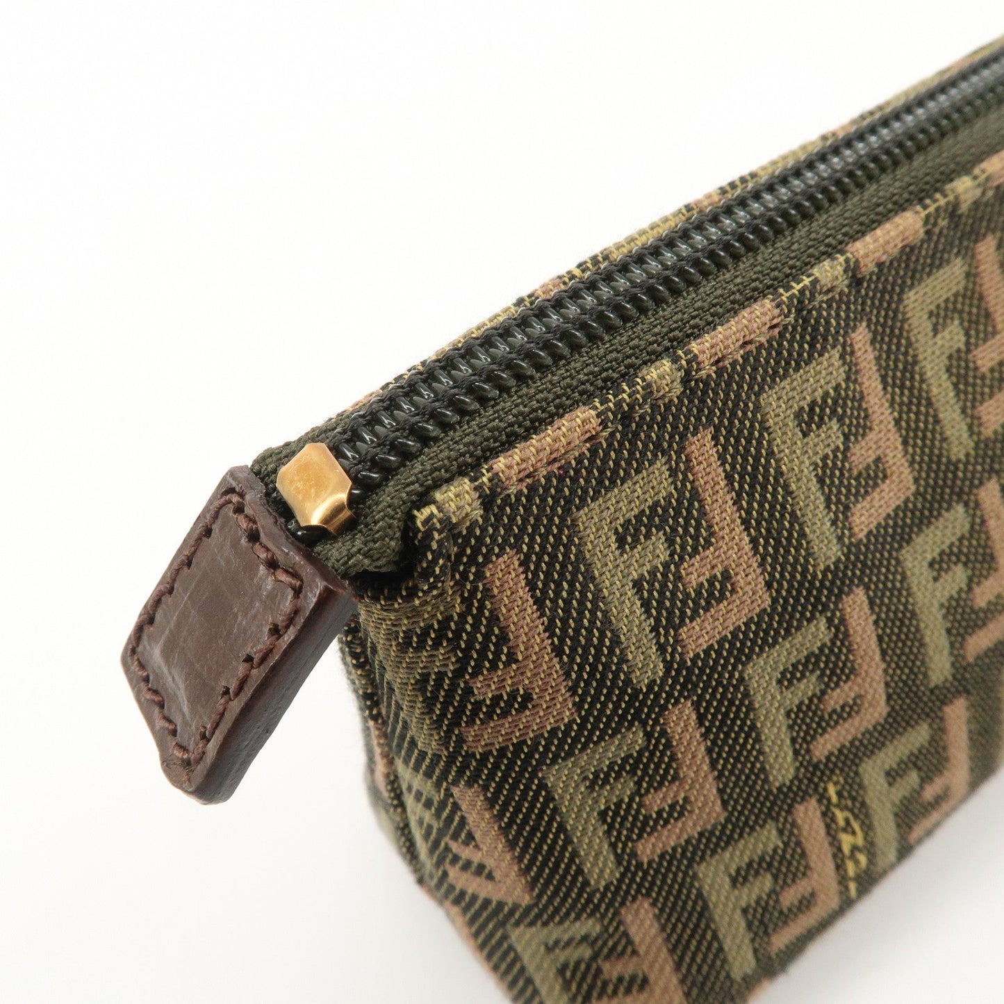 FENDI Zucca Canvas Leather Pouch Mini Bag Khaki Brown 7N0037  d