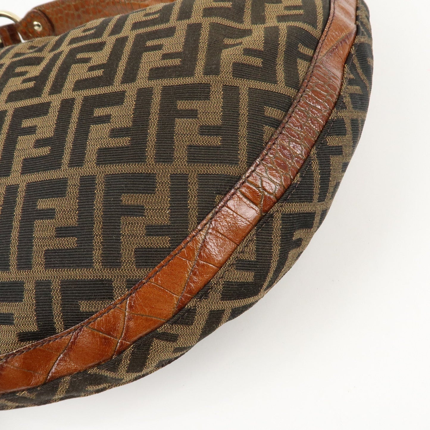 FENDI Zucca Canvas Embossed Leather Shoulder Bag Brown 8BR593  d