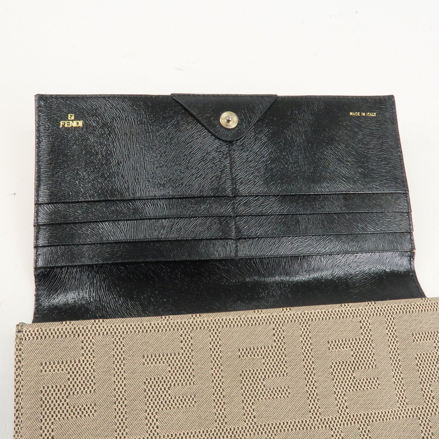 FENDI Zucca Print Canvas Leather Long Wallet Brown 8M0000  d