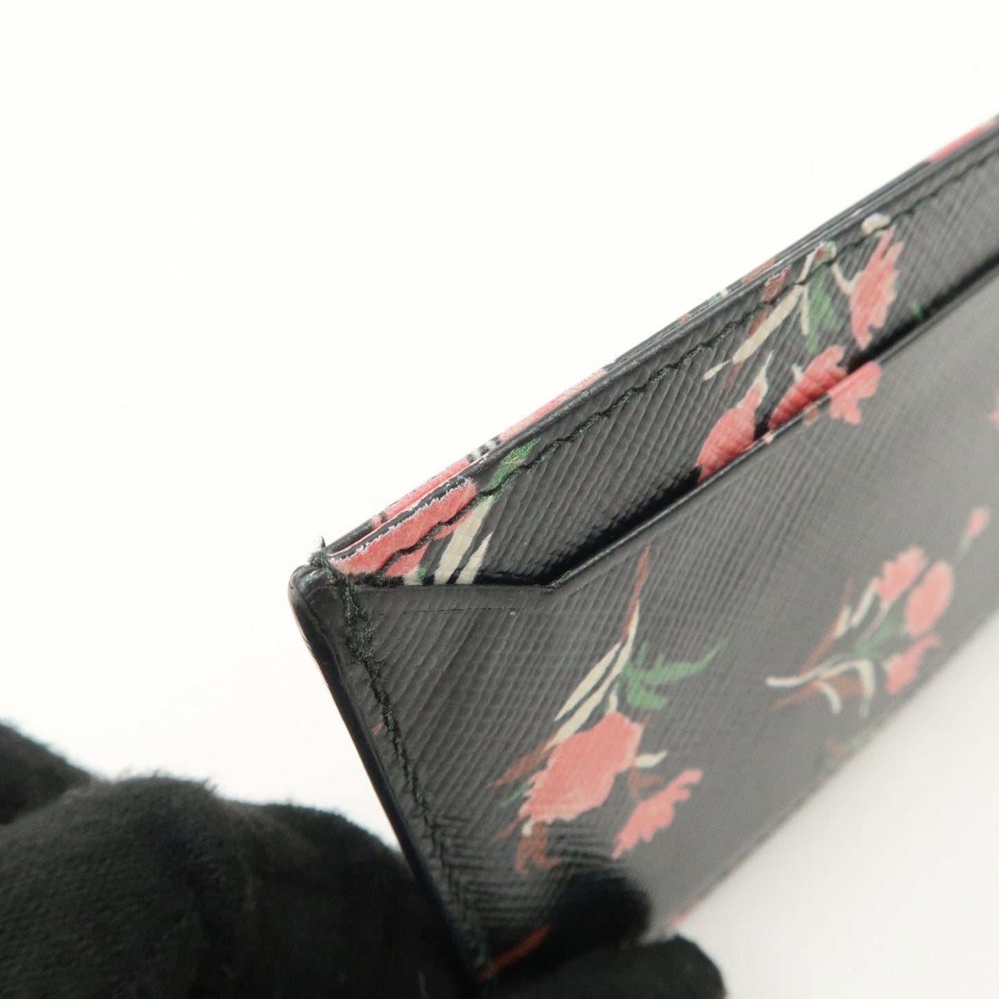 PRADA Saffiano Card Case Floral Pattern Black Pink 1MC208  d