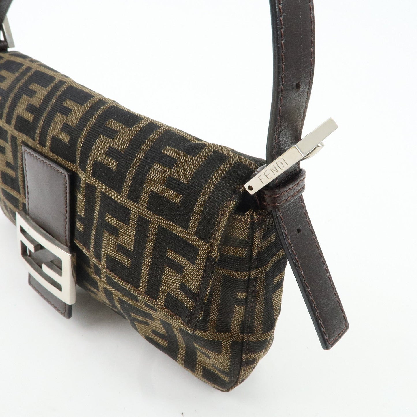 FENDI Mamma Baguette Zucca Canvas Leather Shoulder Bag 26424  d