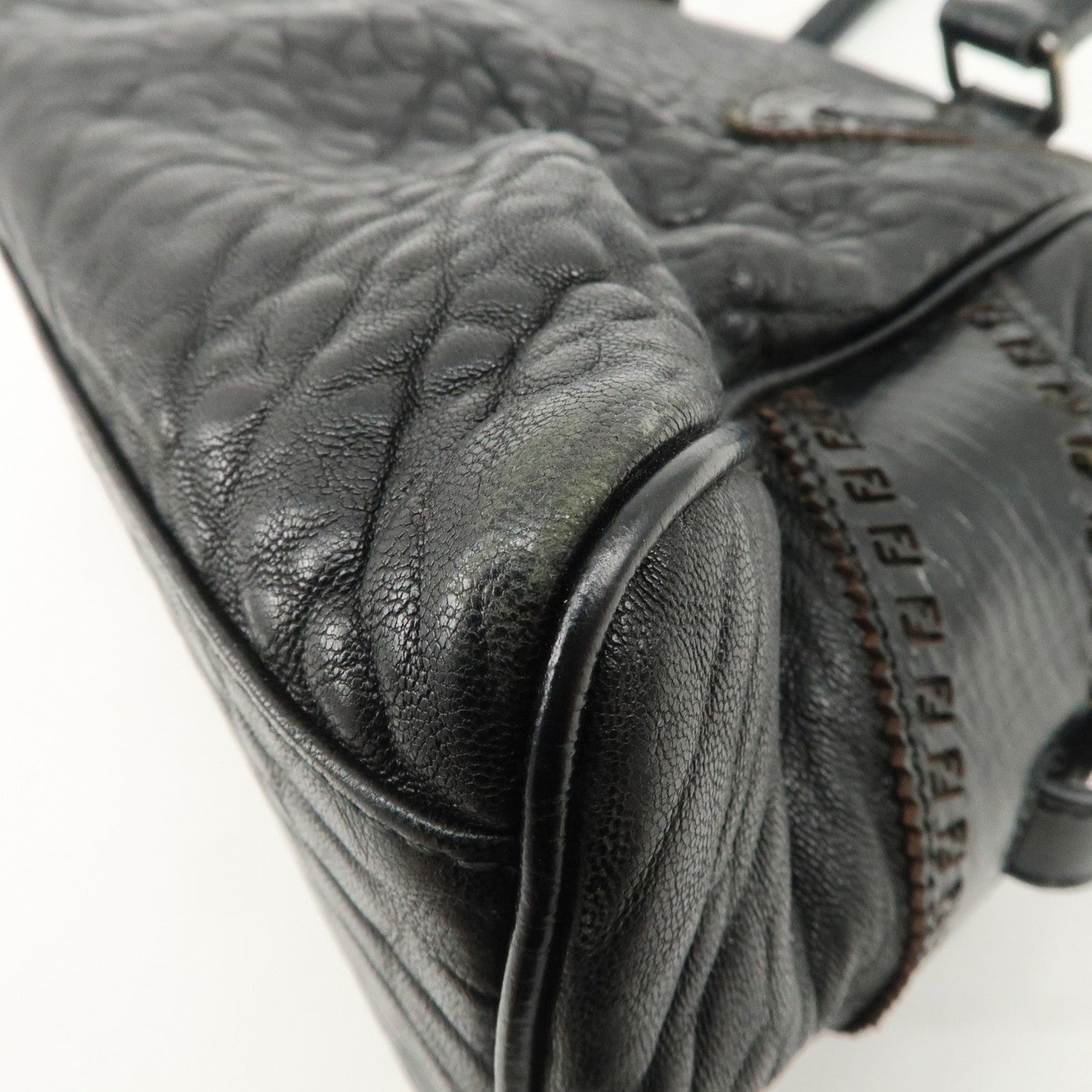 FENDI Ethnico Zucca Canvas Leather Shoulder Bag Black 8BN157  d