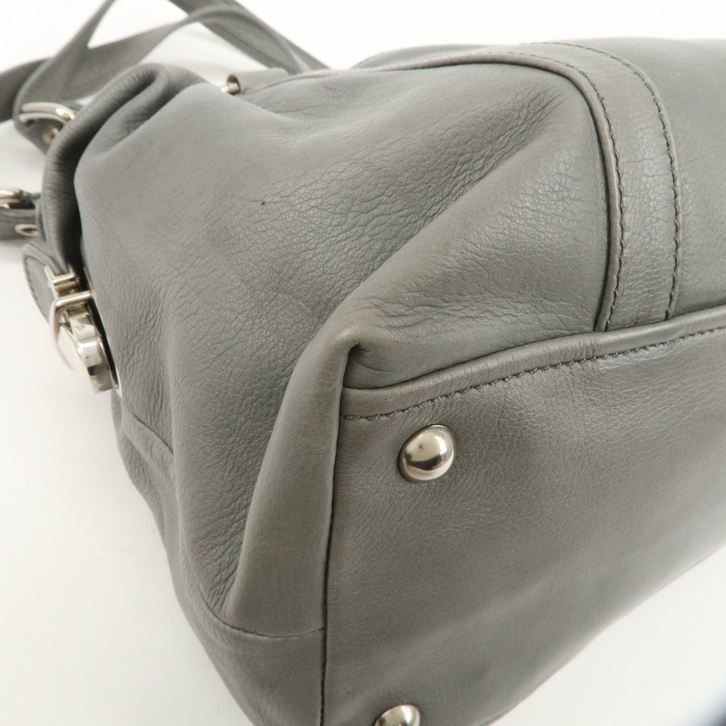 PRADA Leather Boston Bag Shoulder Bag Gray Silver Hardware  d