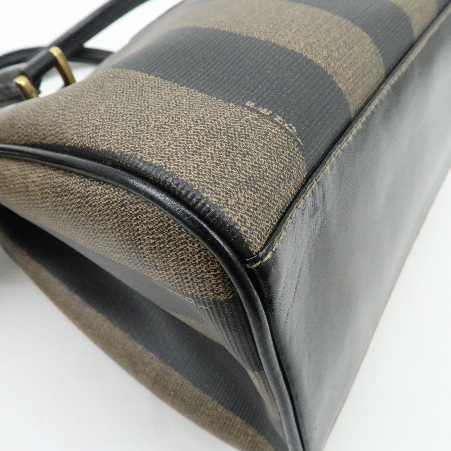 FENDI Pequin PVC Leather 2Way Bag Hand Bag Brown Black  d