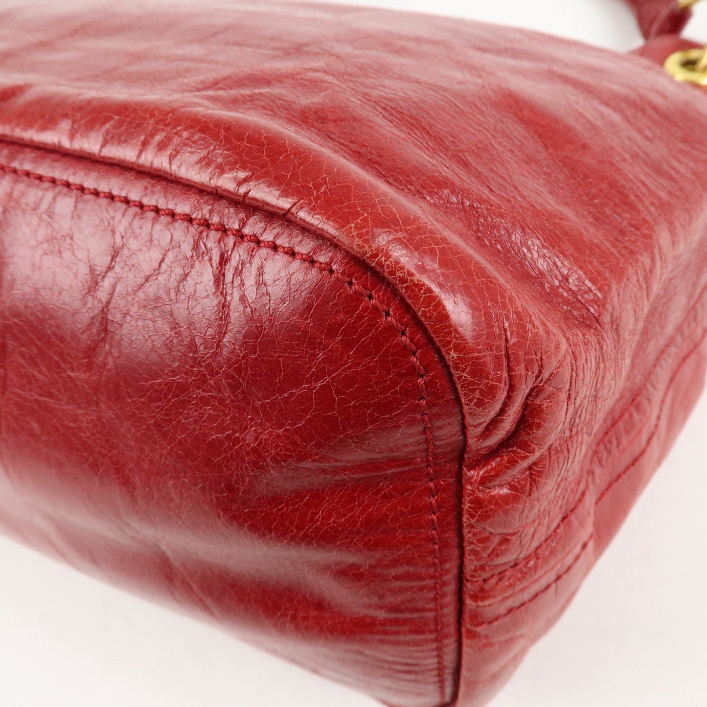 PRADA Logo Leather One Shoulder Bag Red BR4829  d