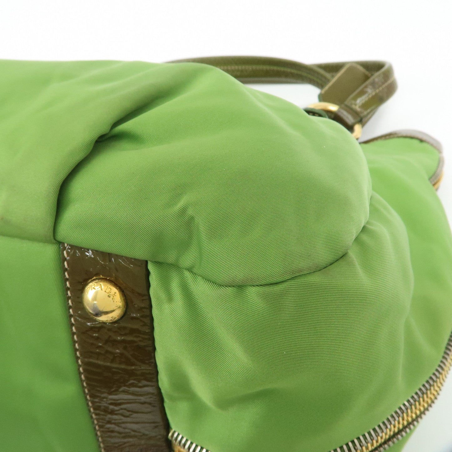 PRADA Nylon Patent Leather Tote Bag Shoulder Bag Green Khaki  d