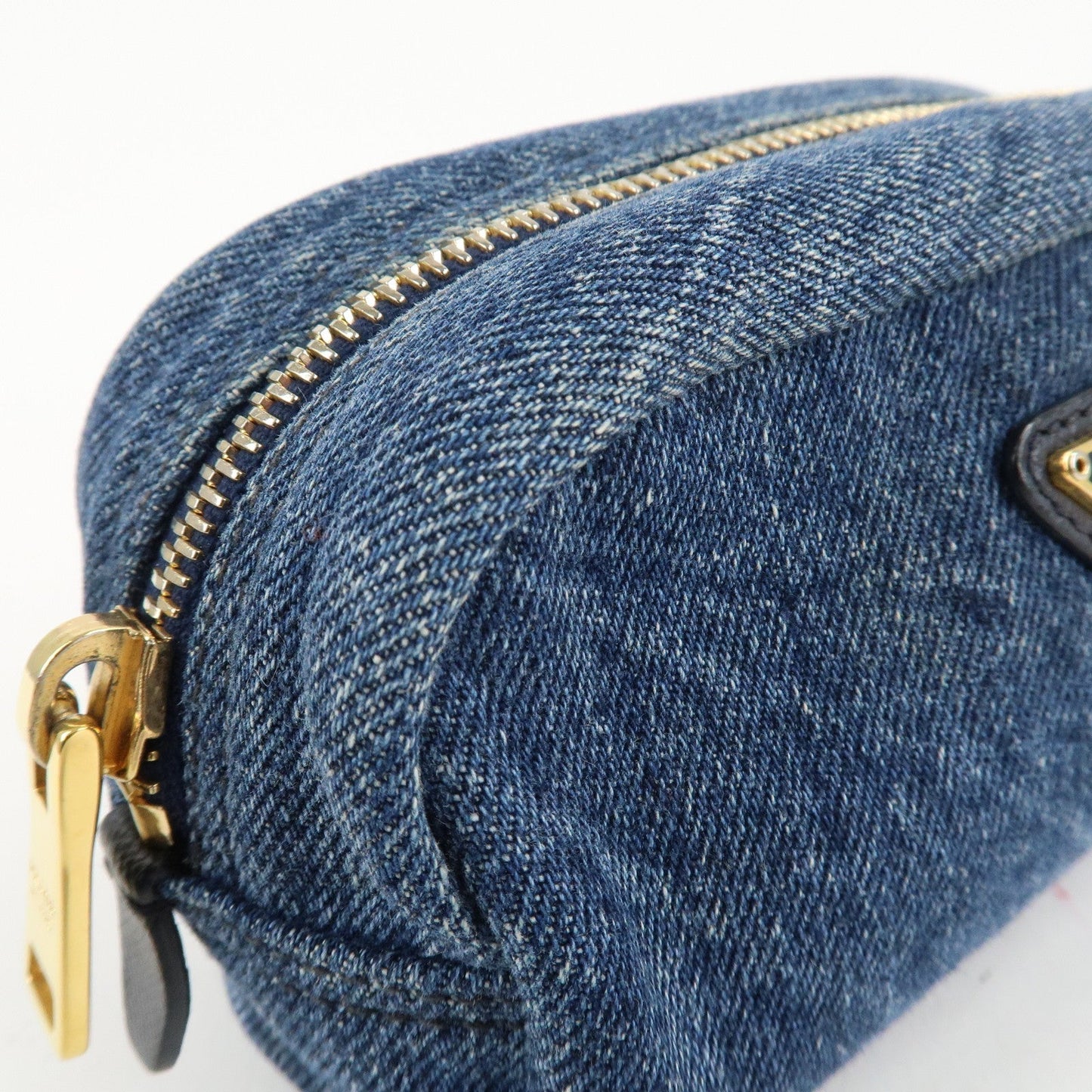 PRADA Logo Canvas Leather Pouch Cosmetic Pouch Blue 1NA175  d