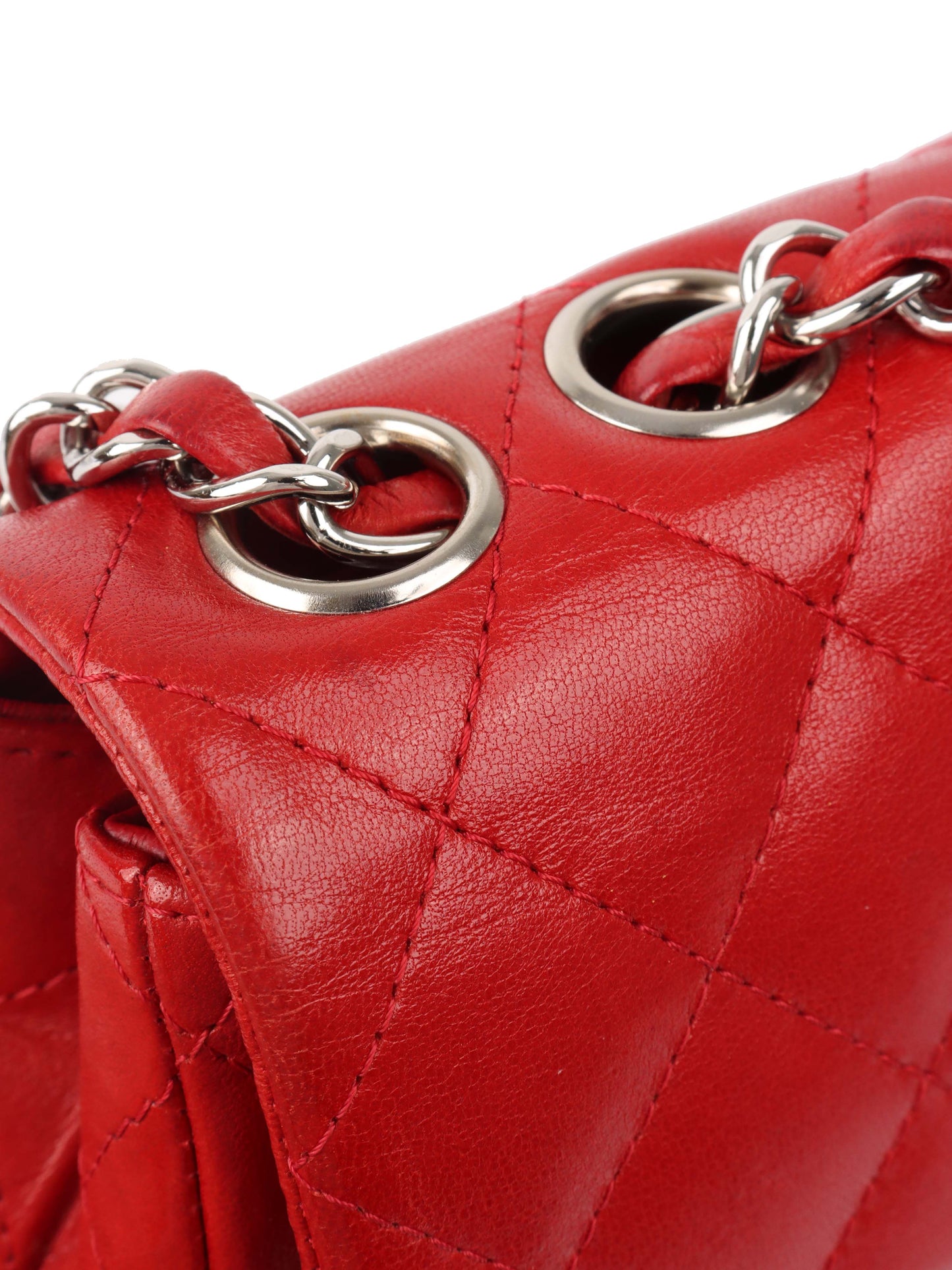Chanel Red Lambskin East West Classic Flap Bag.