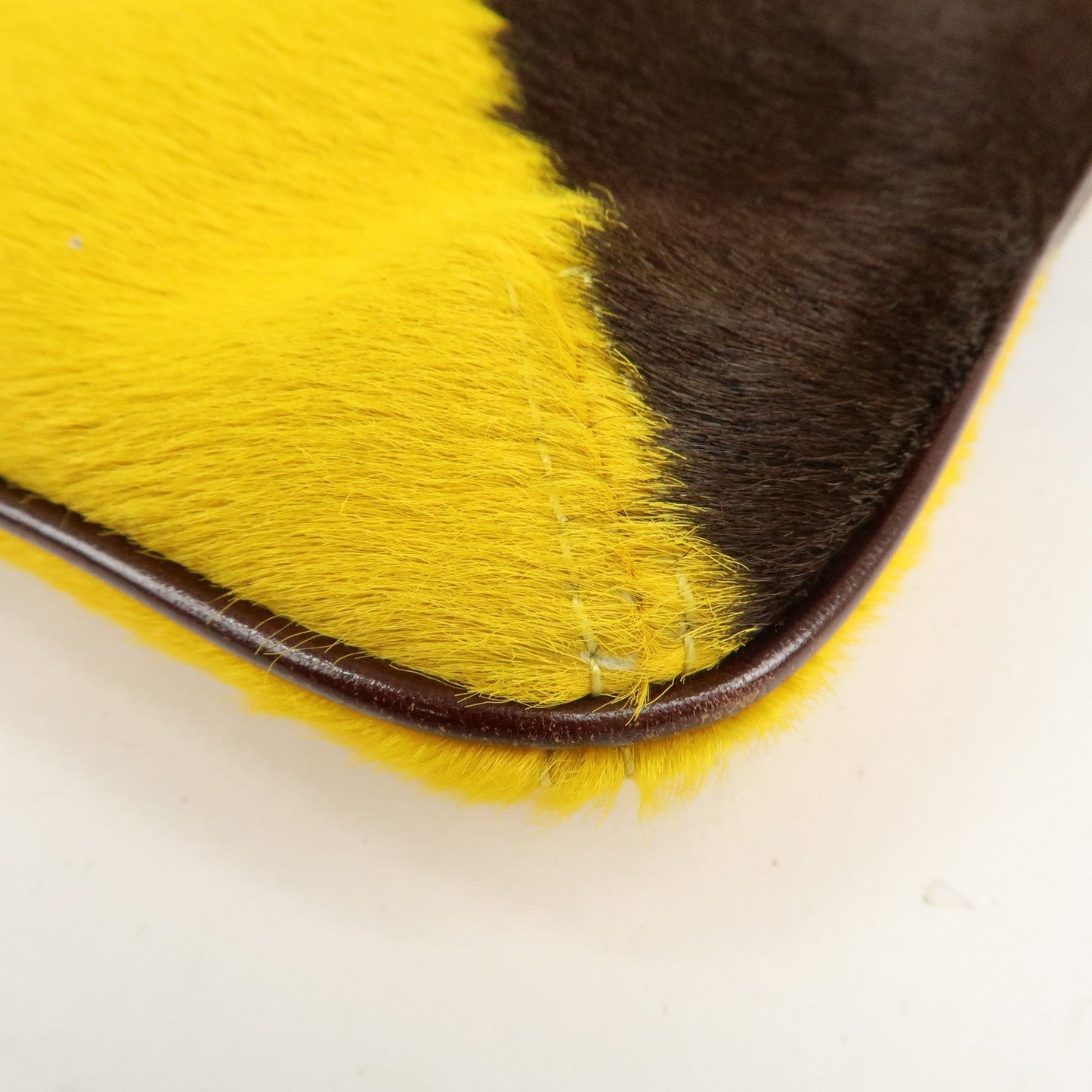FENDI COW Unborn Calf Leather Shoulder Bag Yellow Brown  d
