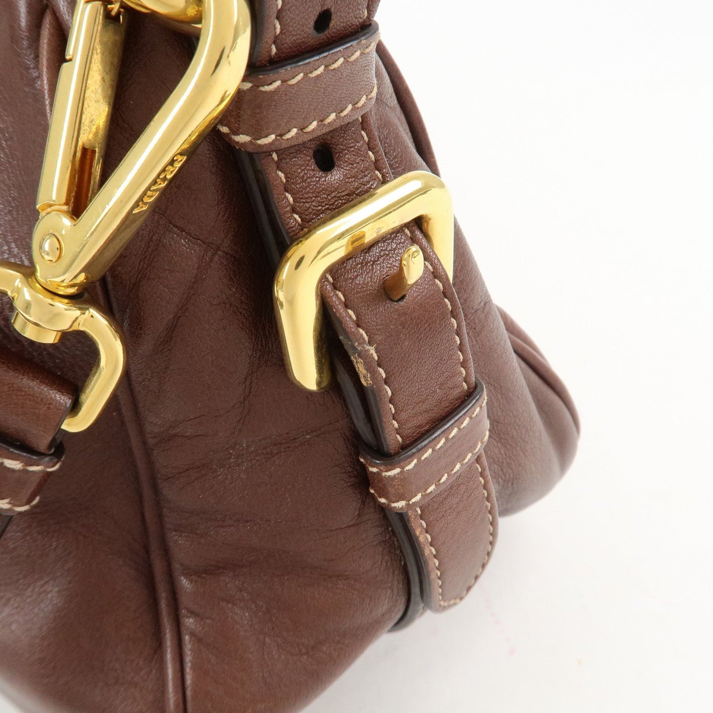 PRADA Leather 2Way Bag Shoulder Bag Hand Bag Brown BN1904  d