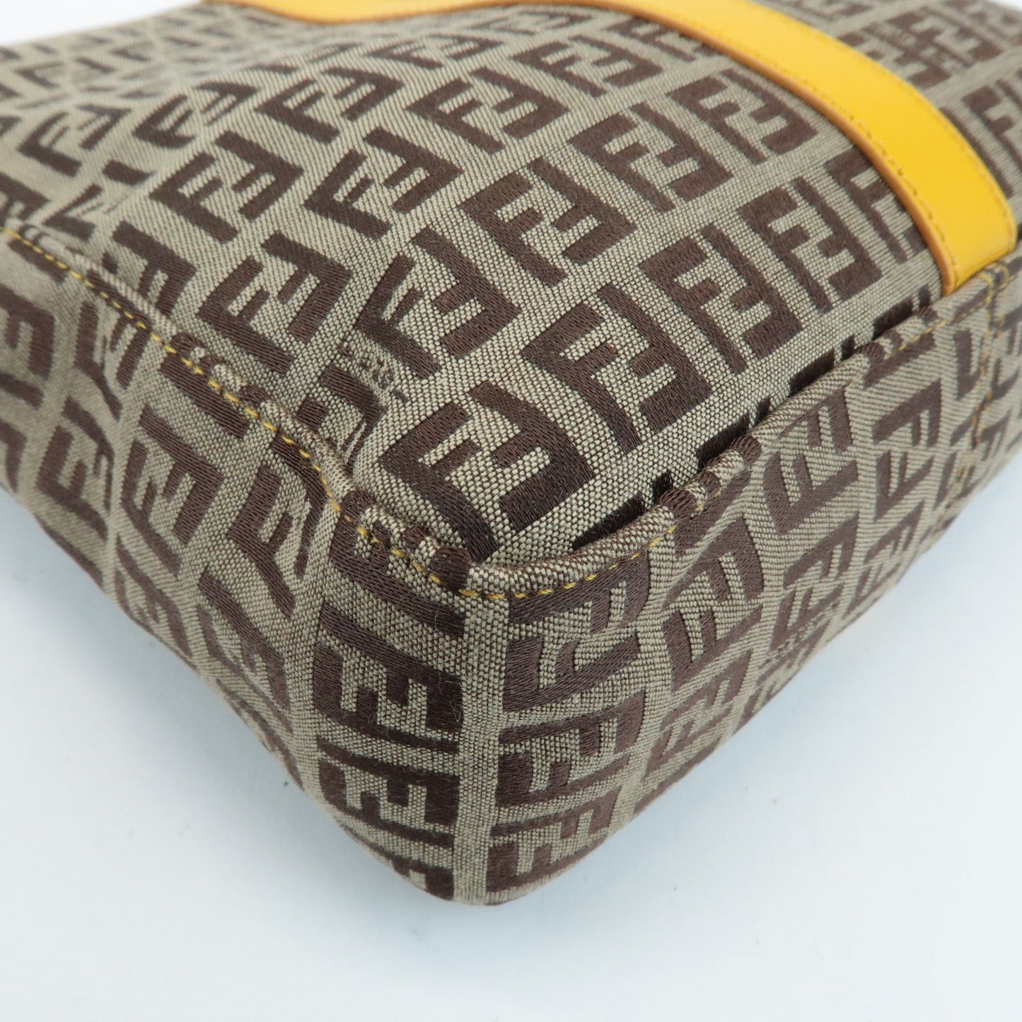 FENDI Zucchino Canvas Leather Shoulder Bag BrownYellow 8BT175  d