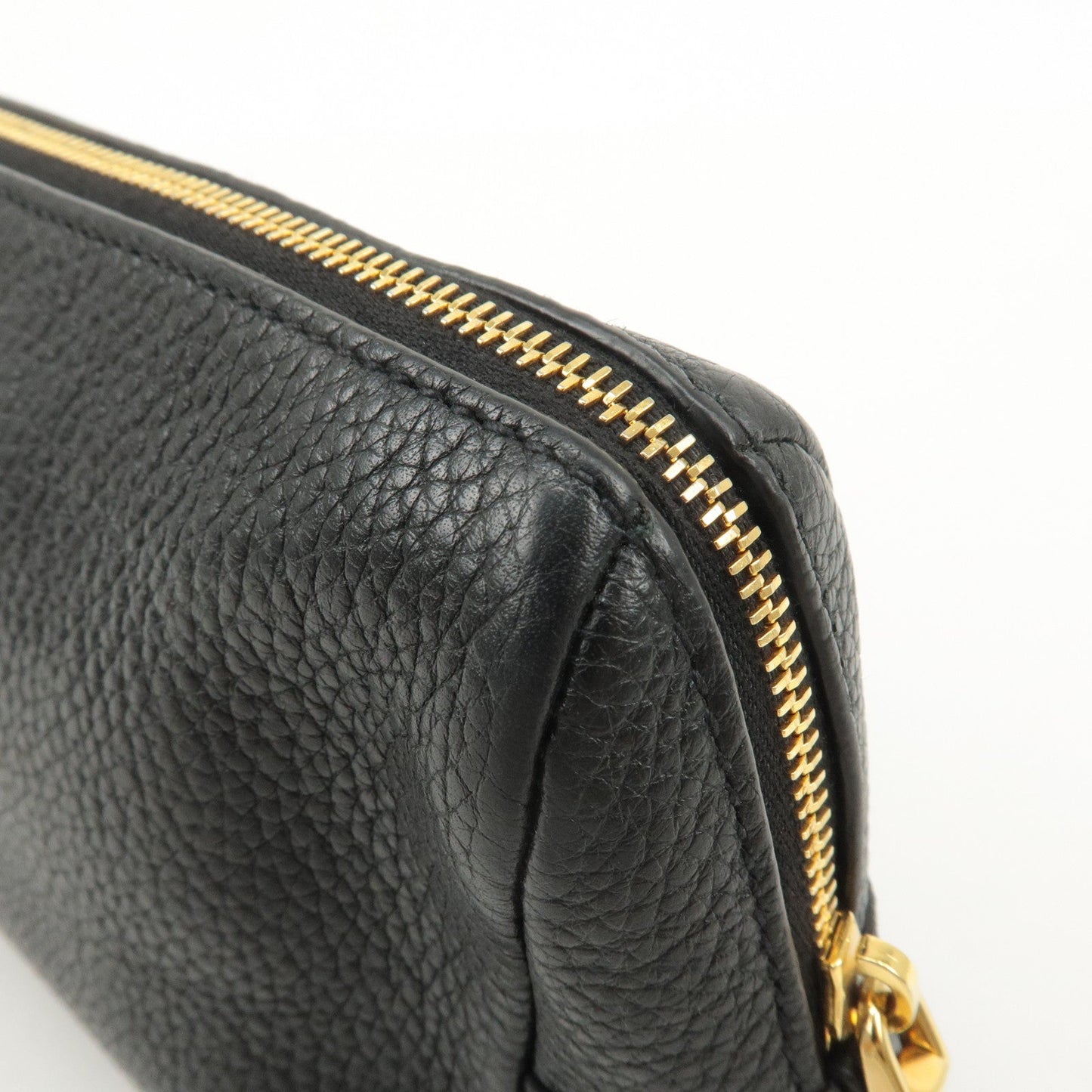 PRADA Logo Leather Pouch Cosmetic Pouch Black  d
