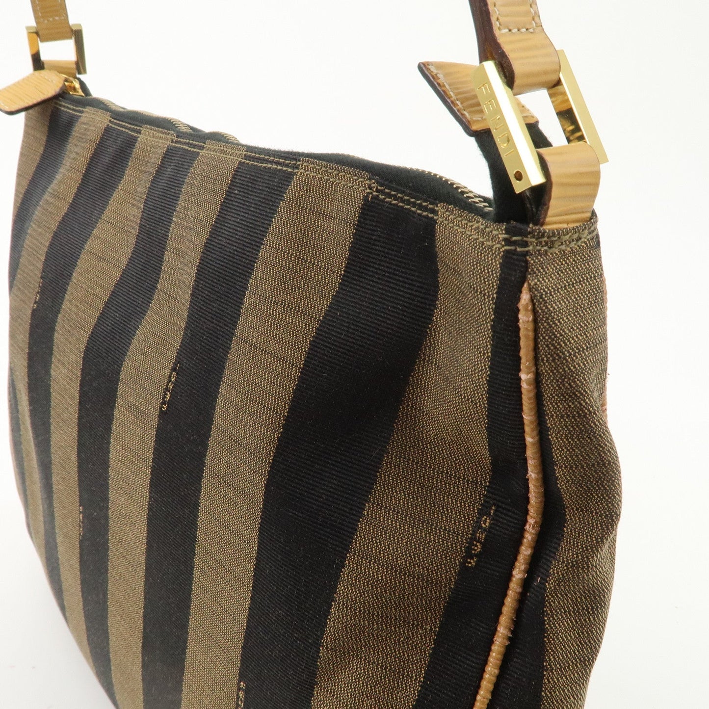 FENDI Pequin Canvas Leather Shoulder Bag Brown Black  d