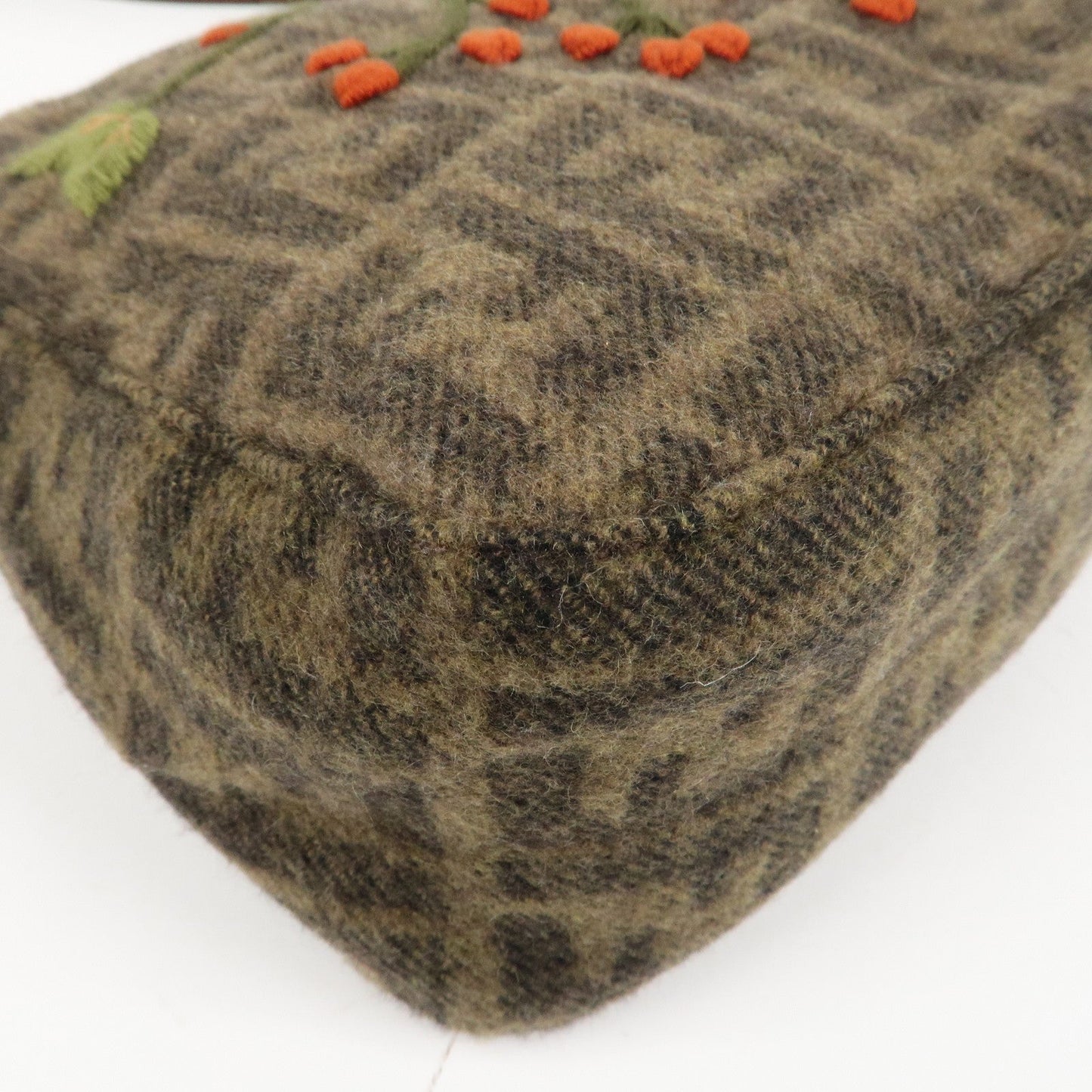 FENDI Mamma Baguette Zucca Wool Leather Shoulder Bag Flower  d