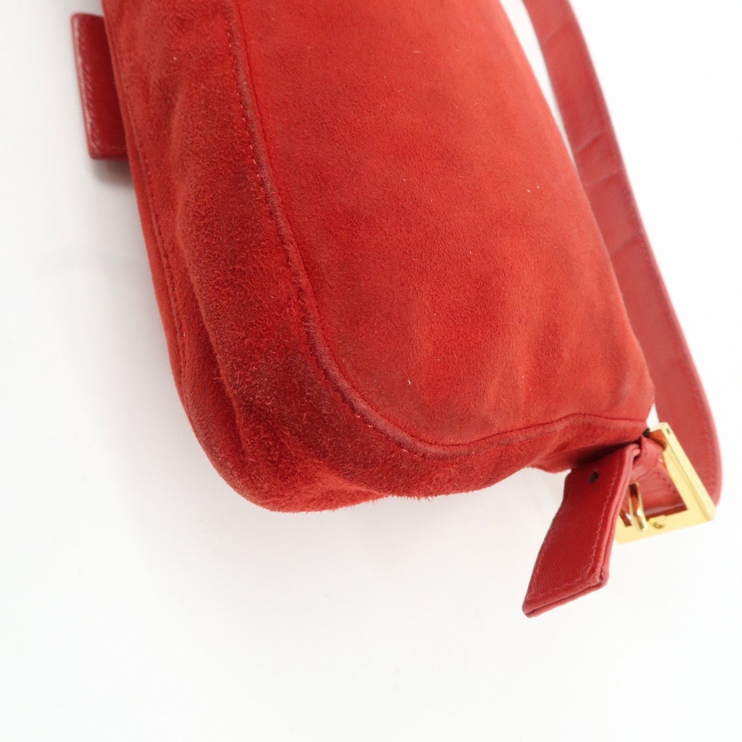FENDI Mamma Baguette Suede Leather Shoulder Bag Red 26424  d