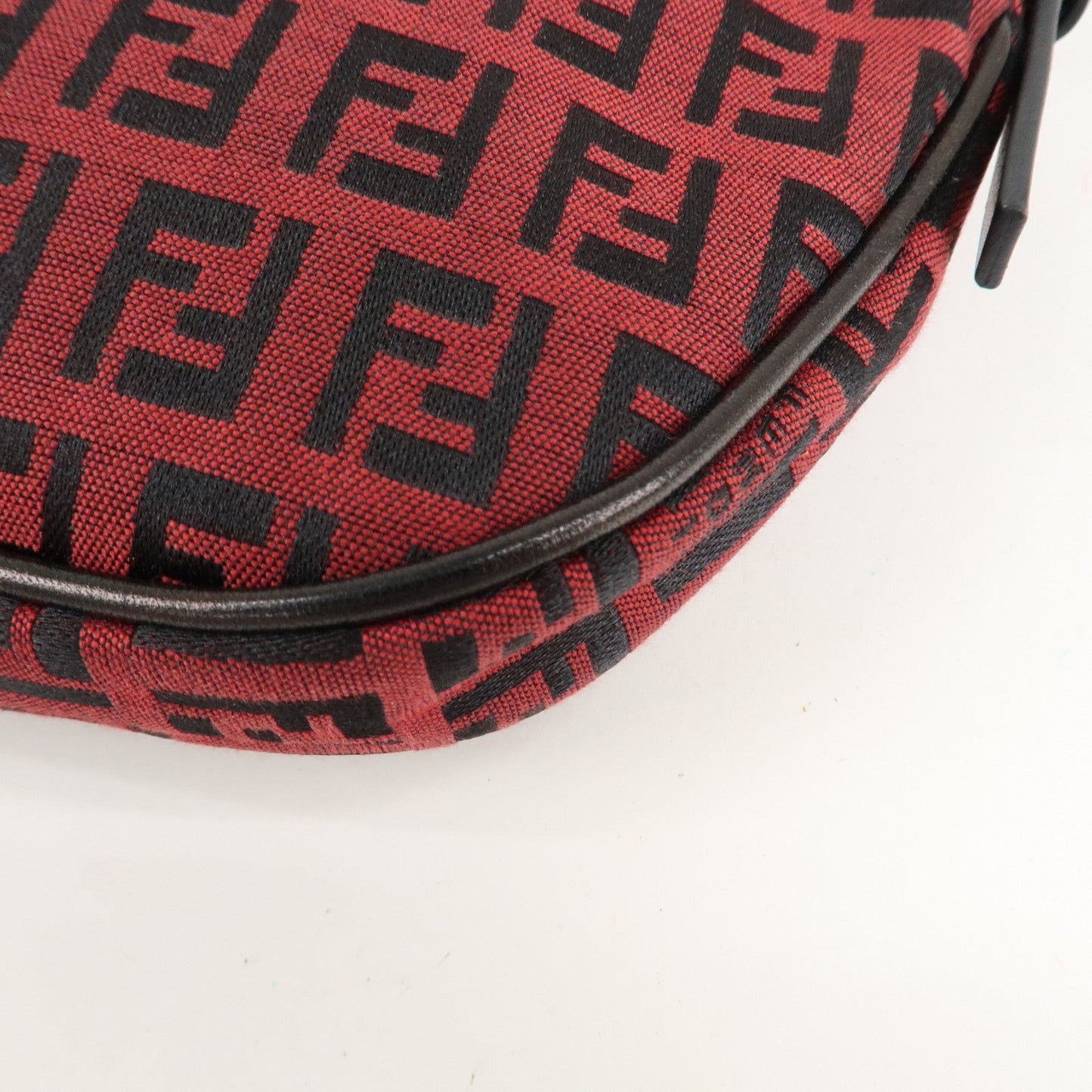 FENDI Zucchino Canvas Leather Accessory Pouch Hand Bag Black Red  d