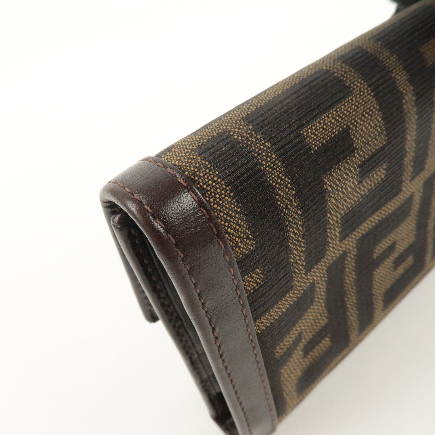 FENDI Zucca Canvas Leather Hook Tri-fold Wallet Brown 30729  d