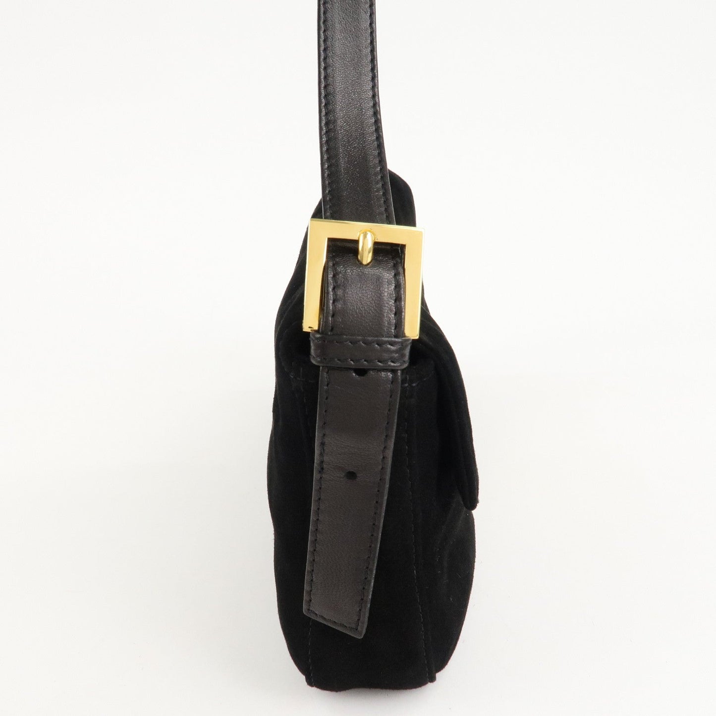 FENDI Mamma Baguette Suede Leather Shoulder Bag Black 26424  d