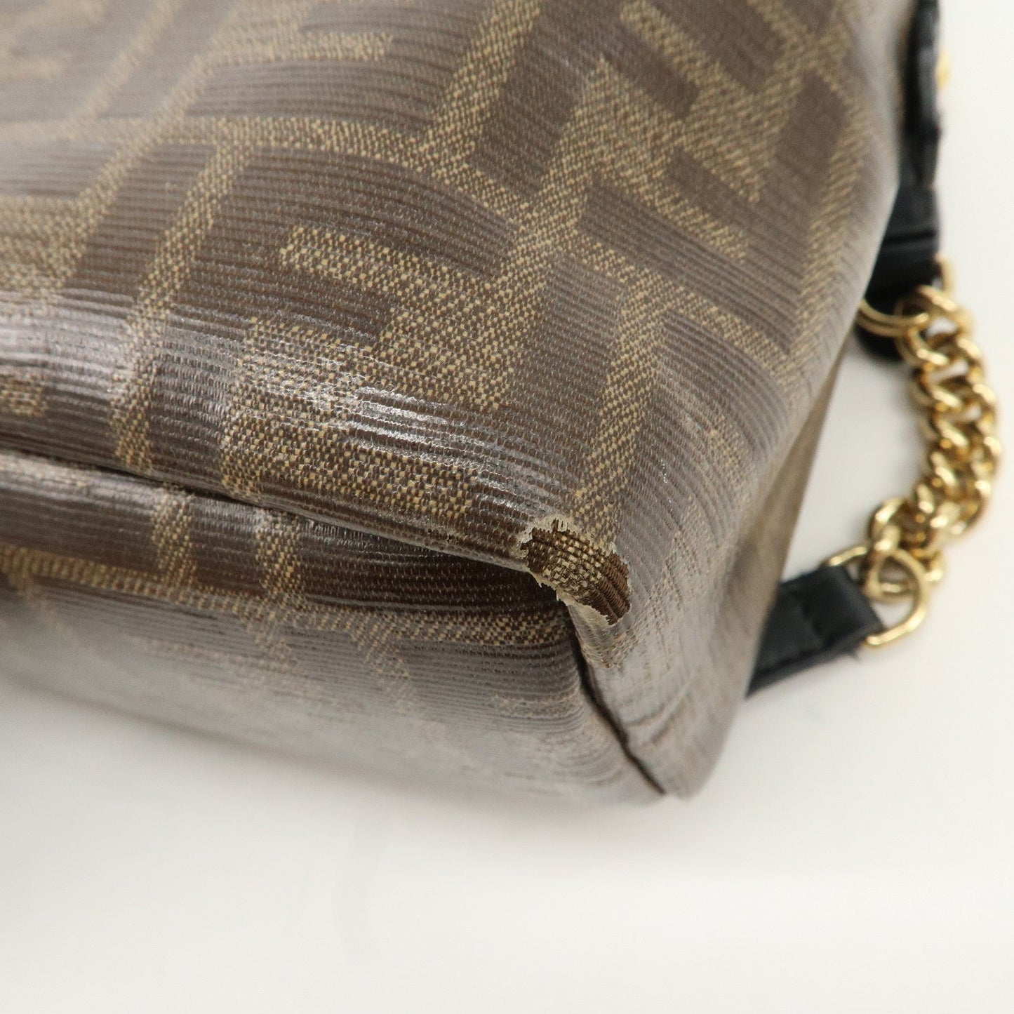 FENDI Zucca Print PVC Leather Chain Backpack Brown 8BZ038  d