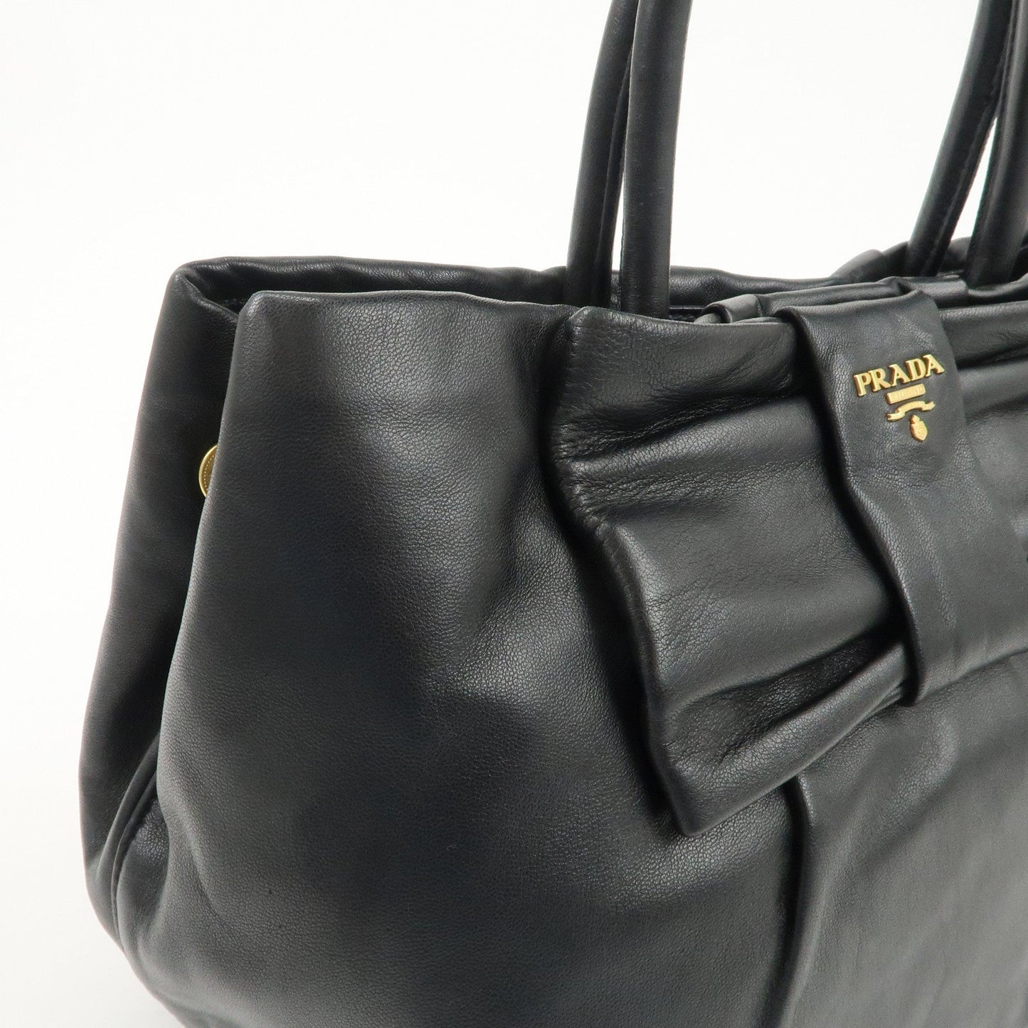 PRADA Leather Ribbon Tote Bag Hand Bag NERO Black BN1601  d