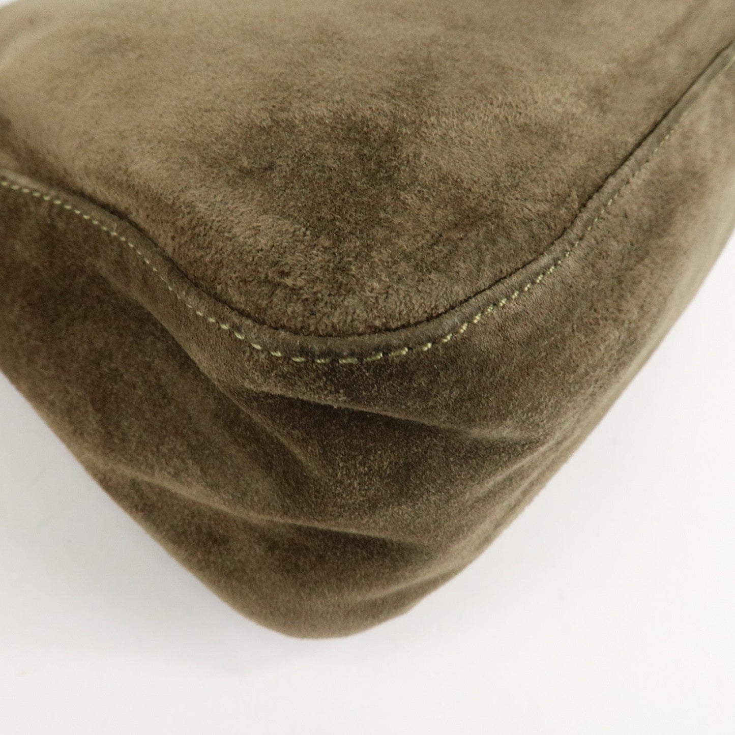 FENDI Mamma Baguette Suede Shoulder Bag Khaki 8BR001  d