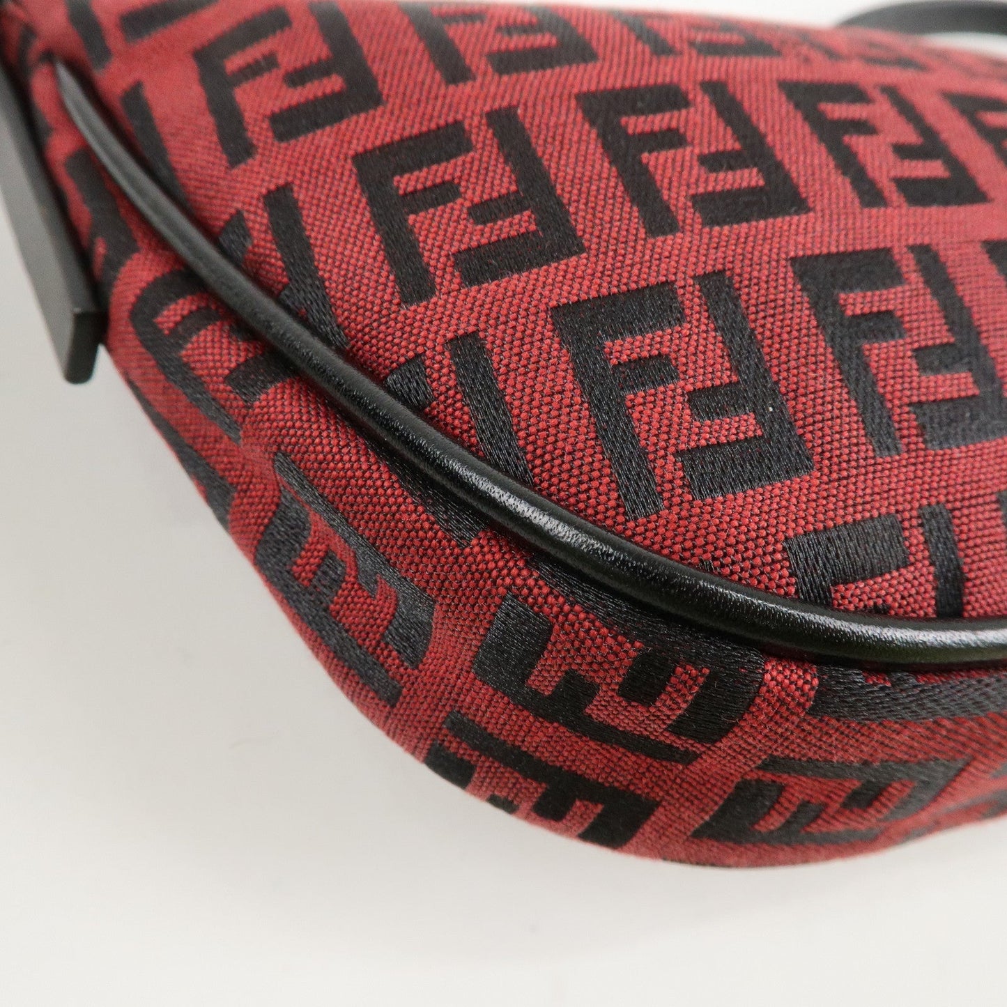 FENDI Zucchino Canvas Leather Accessory Pouch Hand Bag Black Red  d