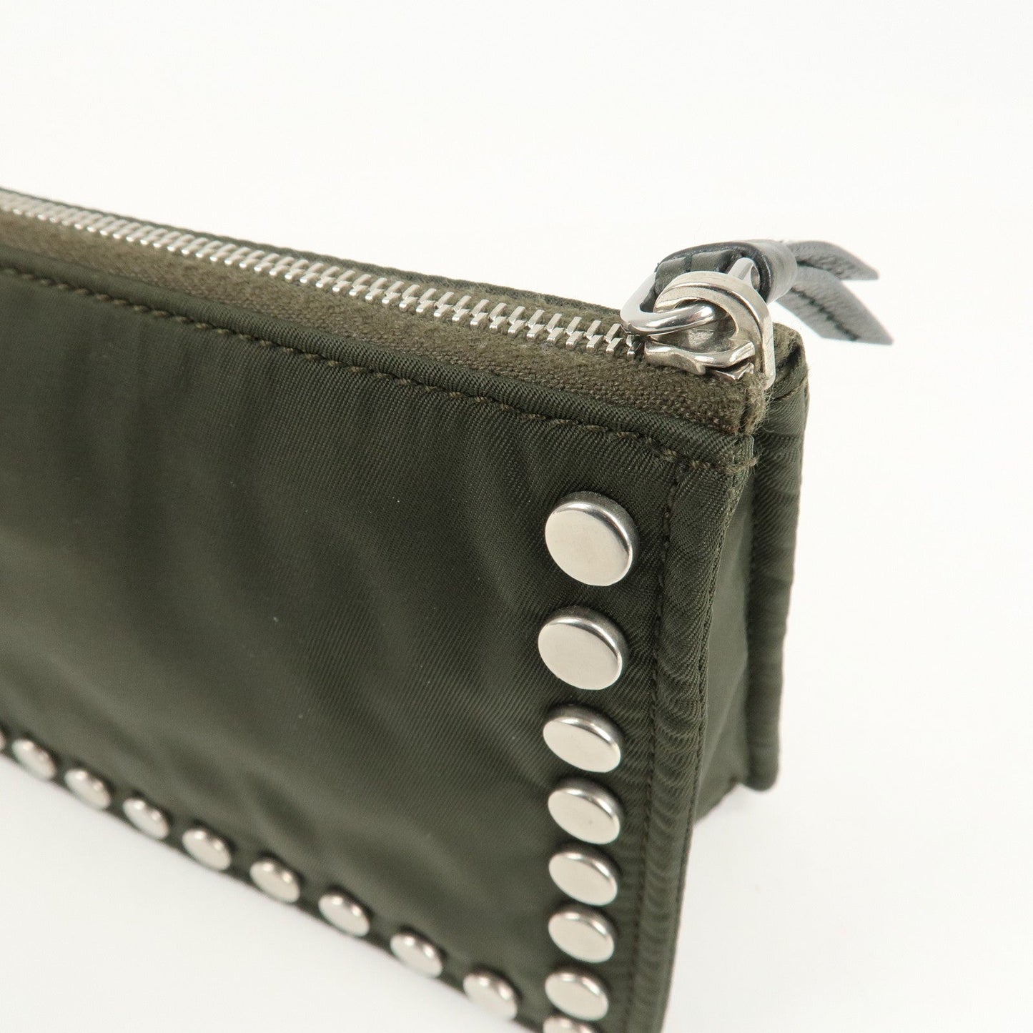 PRADA Tessuto Travel Pouch Studs Military Silver HDW  d