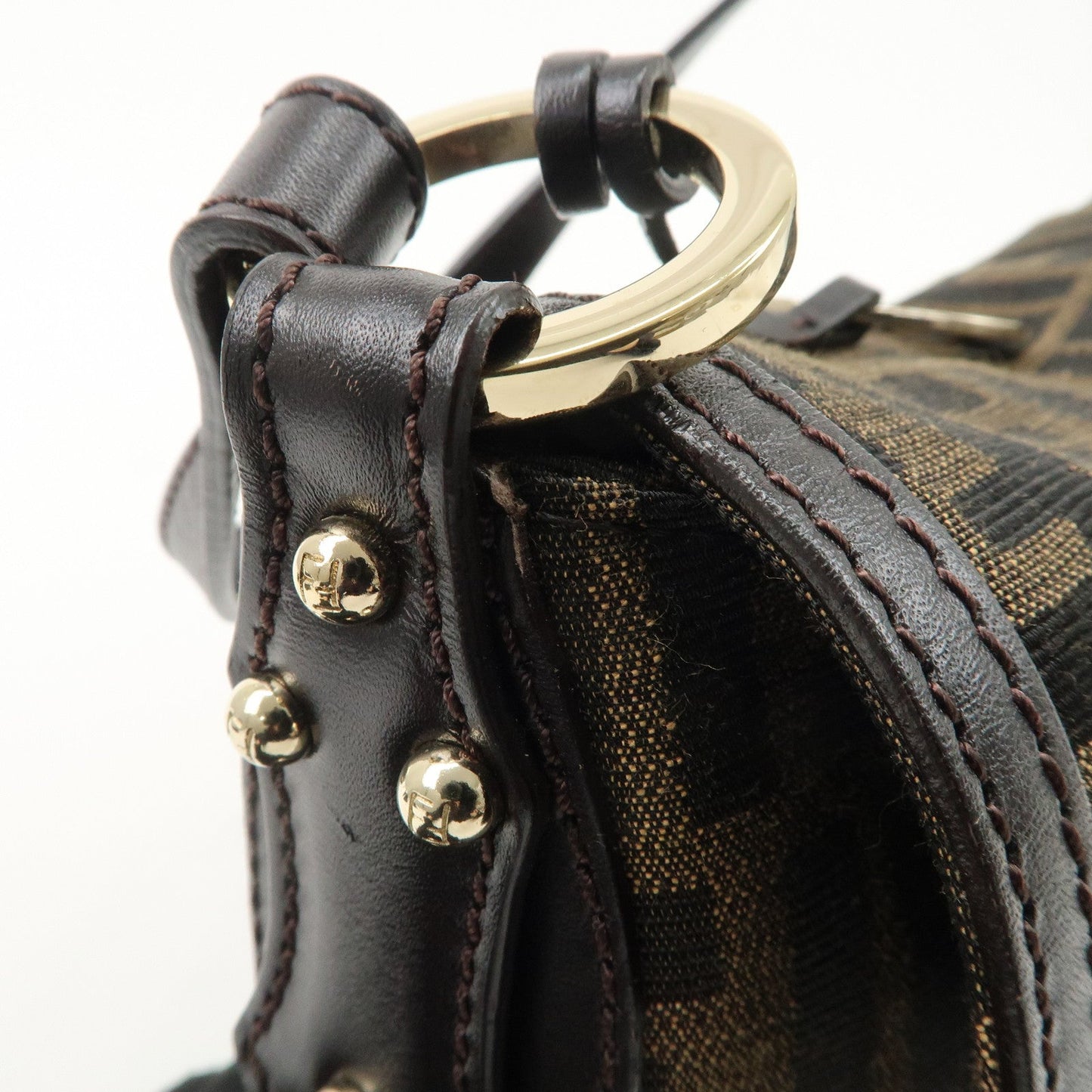 FENDI Zucca Canvas Leather Shoulder Bag Beige Brown 8BR445  d