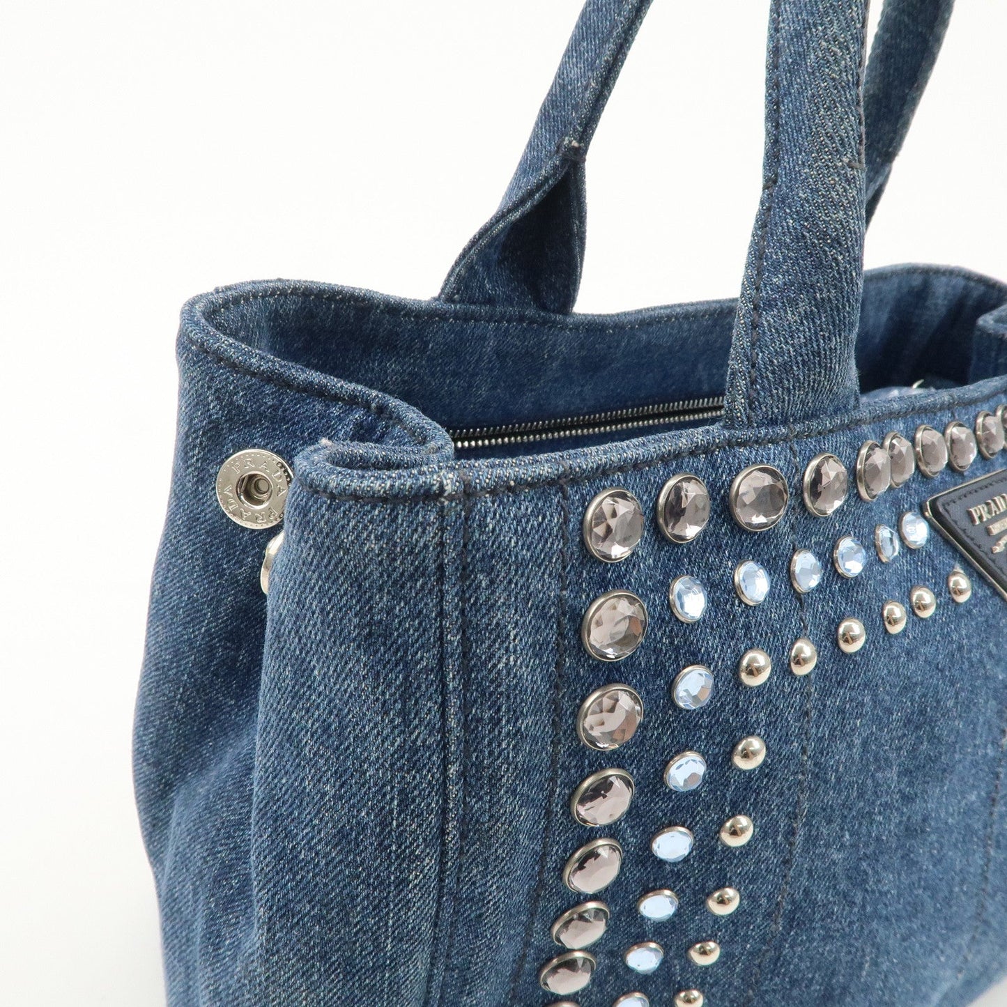 PRADA Logo Canapa Mini Denim Bijou 2Way Tote Bag Denim Blue 1BG439  d