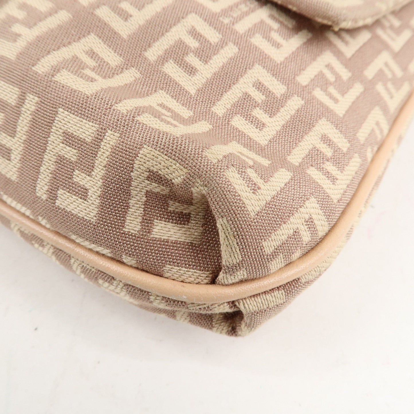FENDI Zucchino Canvas Leather Shoulder Bag Pink Beige 8BT075  d