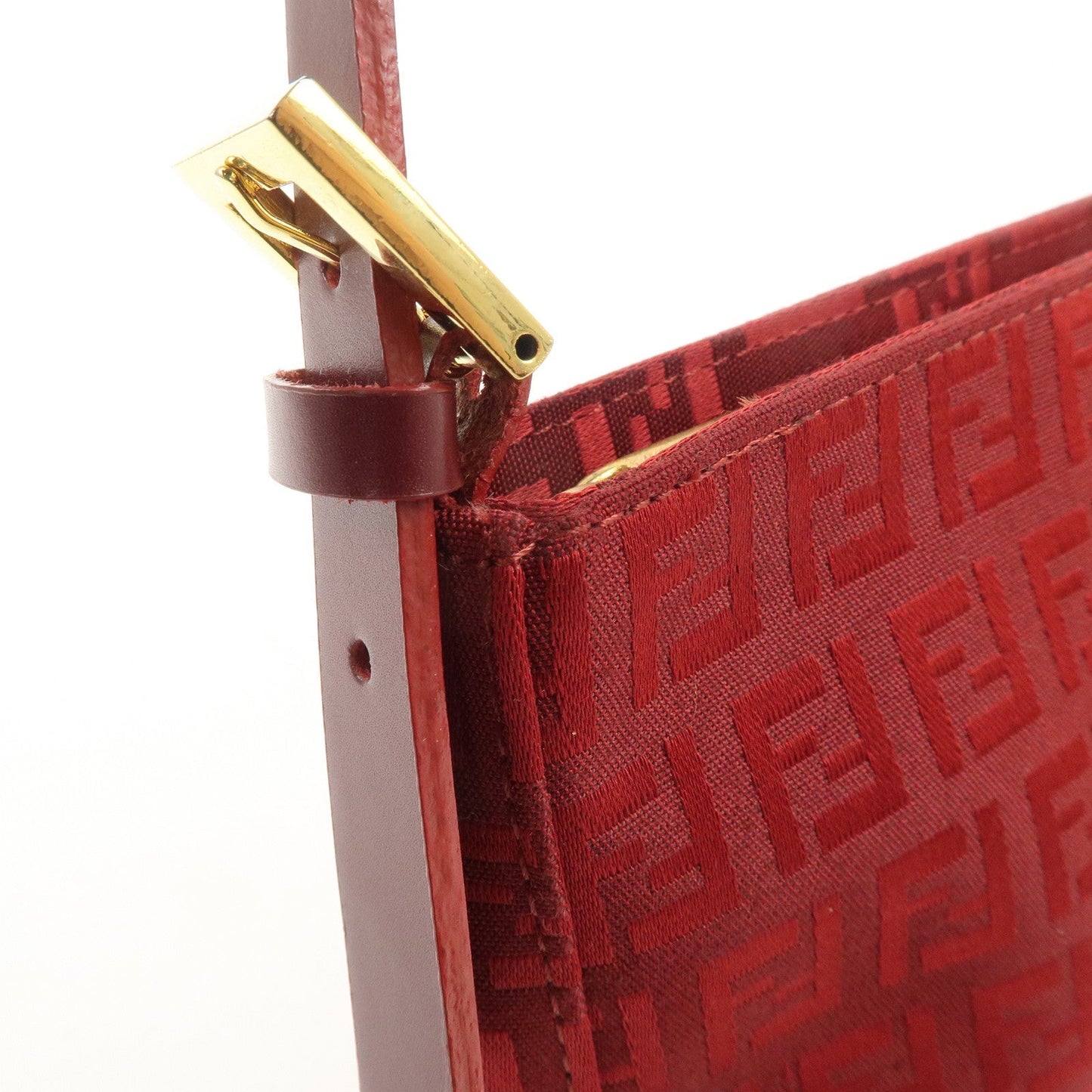 FENDI Zucchino Canvas Leather Shoulder Bag Purse Red 8BR042  d