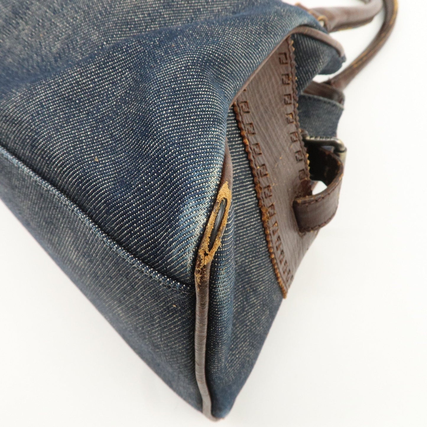 FENDI Ethnico Denim Leather Shoulder Bag Blue Brown 8BN157  d