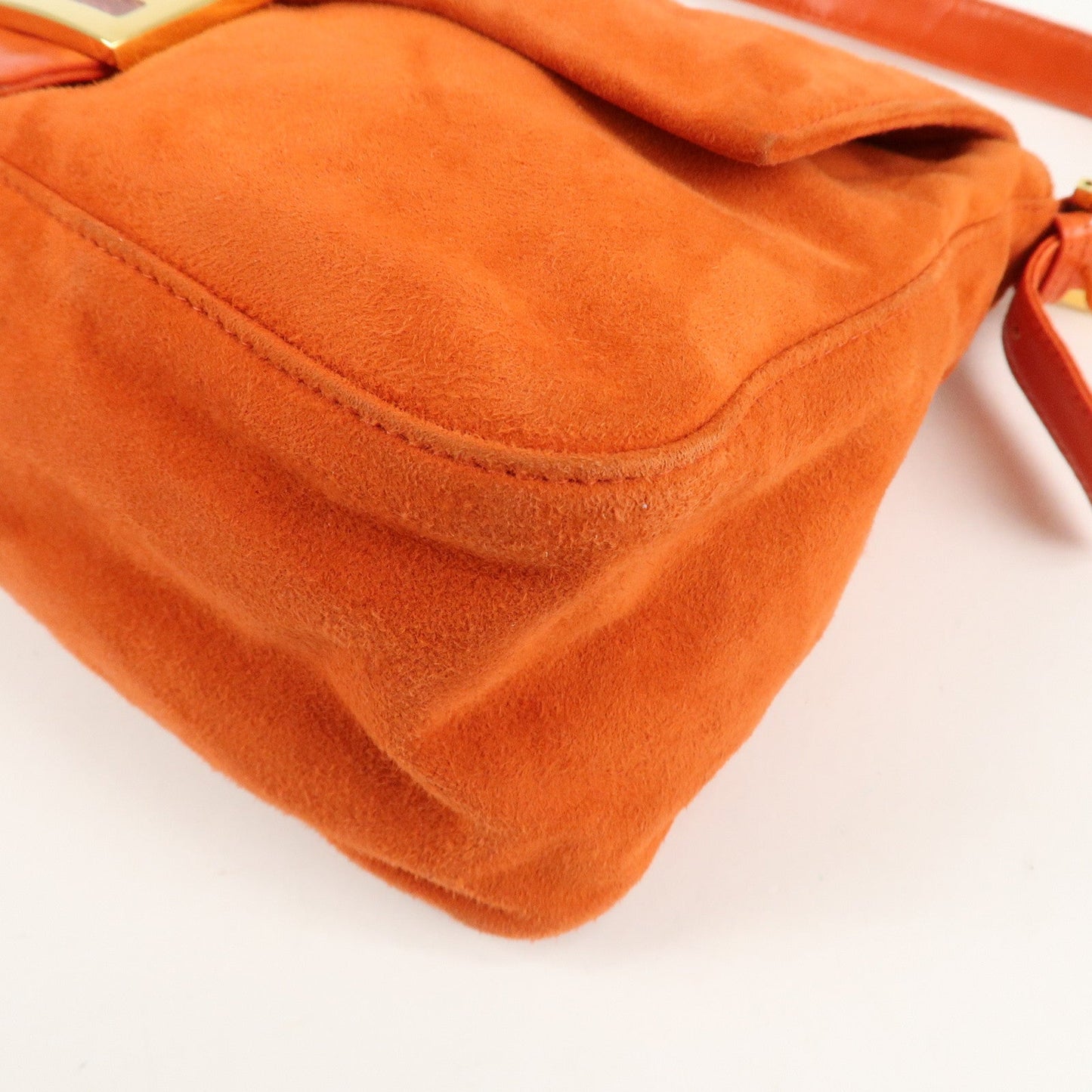 FENDI Mamma Baguette Suede Leather Shoulder Bag Orange 26325  d