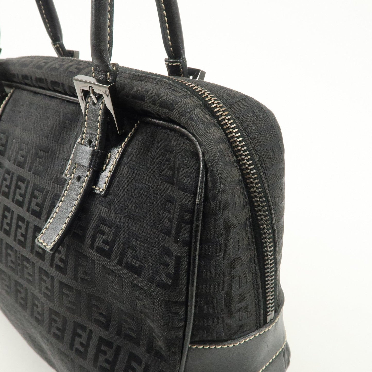 FENDI Zucchino Canvas Leather Mini Boston Bag Black 8BN005  d